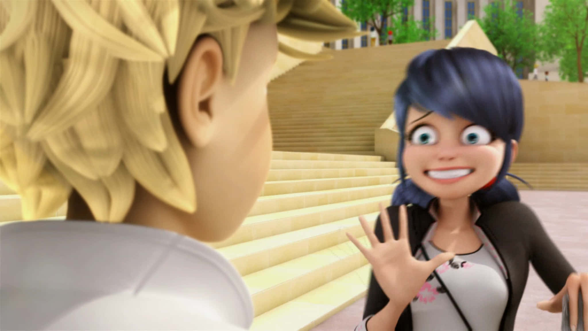 Snaaksige Miraculous Ladybug Paniek Gesig Cat Noir Prent Muurpapier