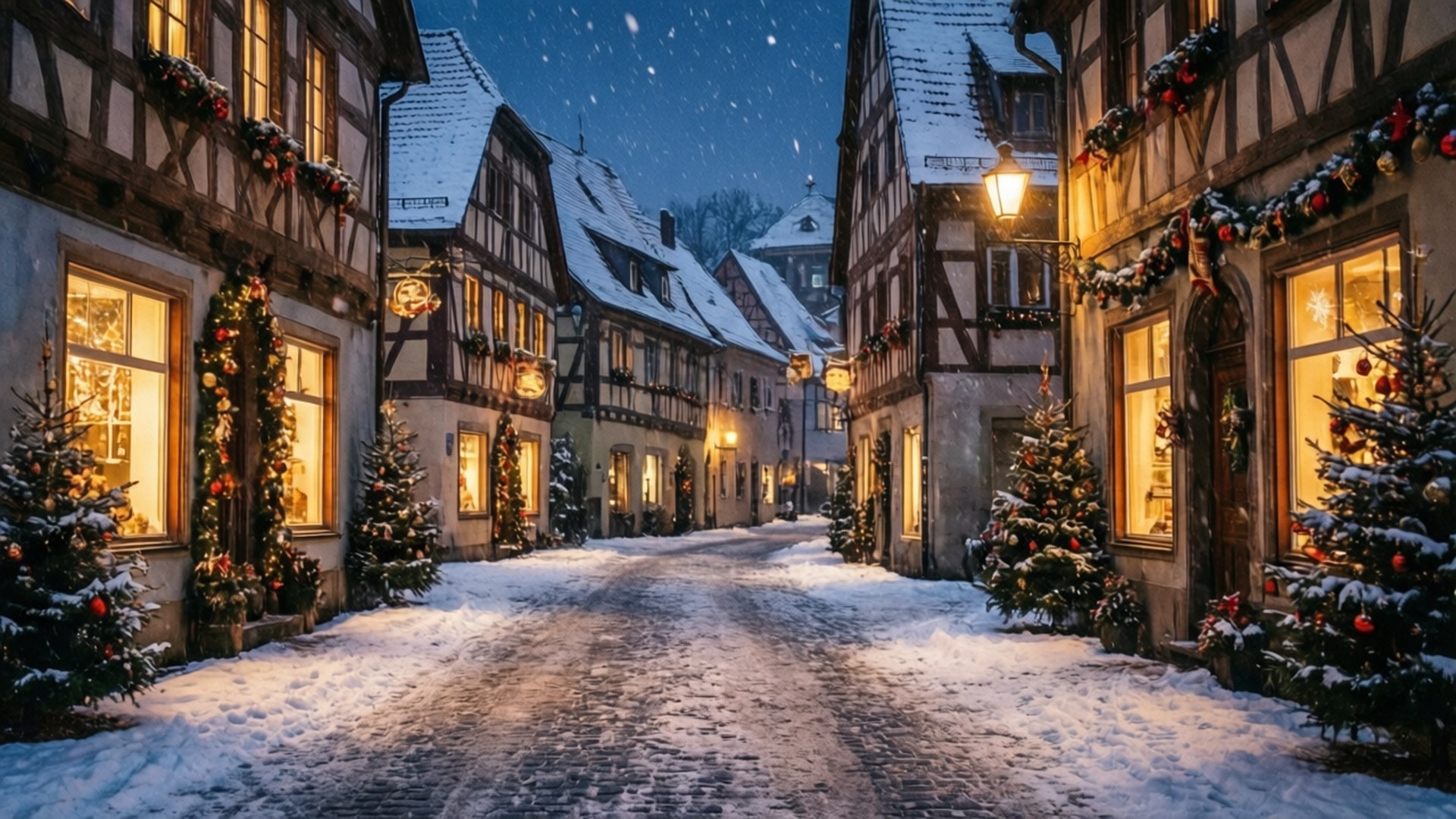 Sneeu Europese Dorp Muurpapier