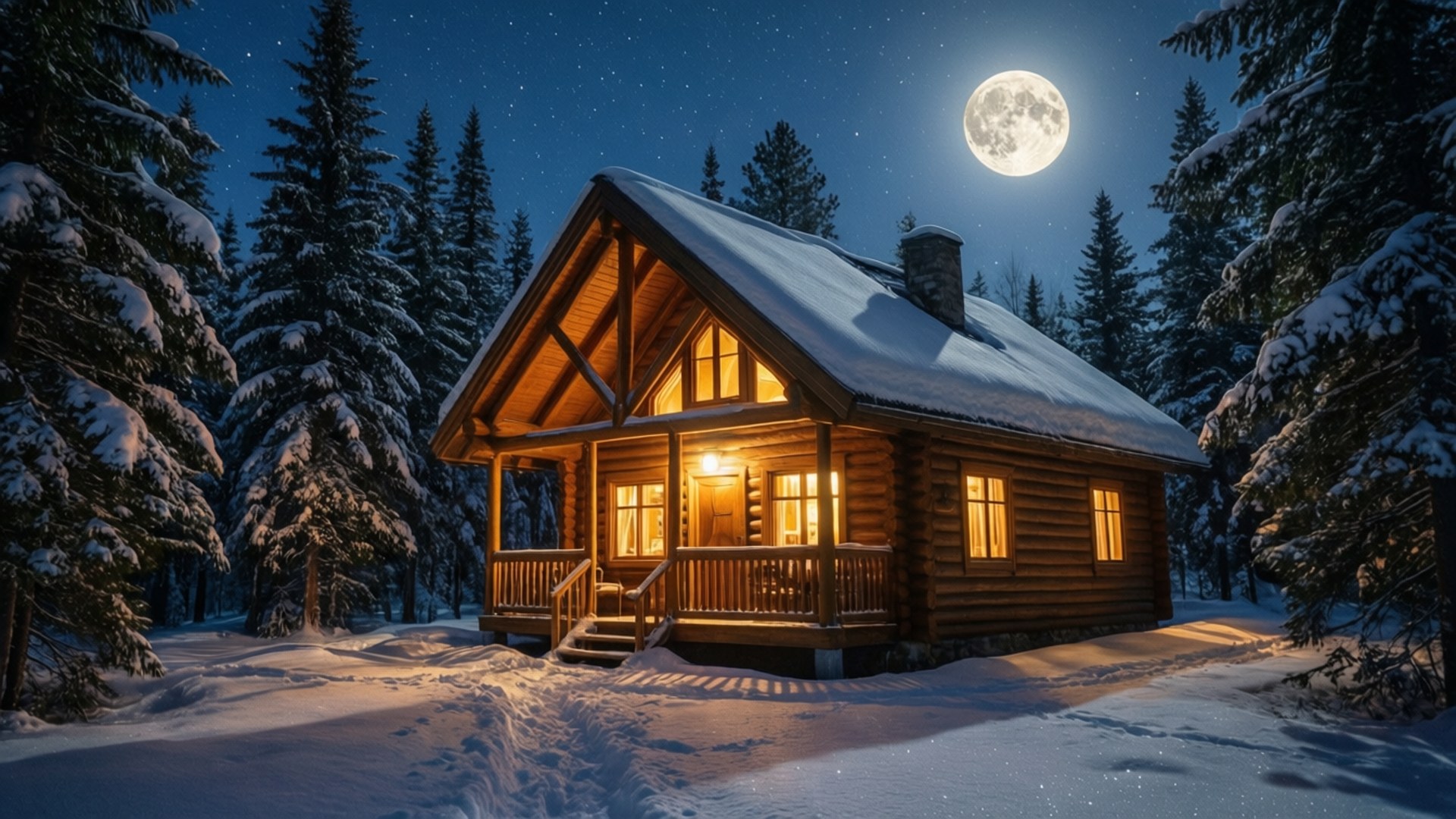 Sneeu Hut Nag Muurpapier