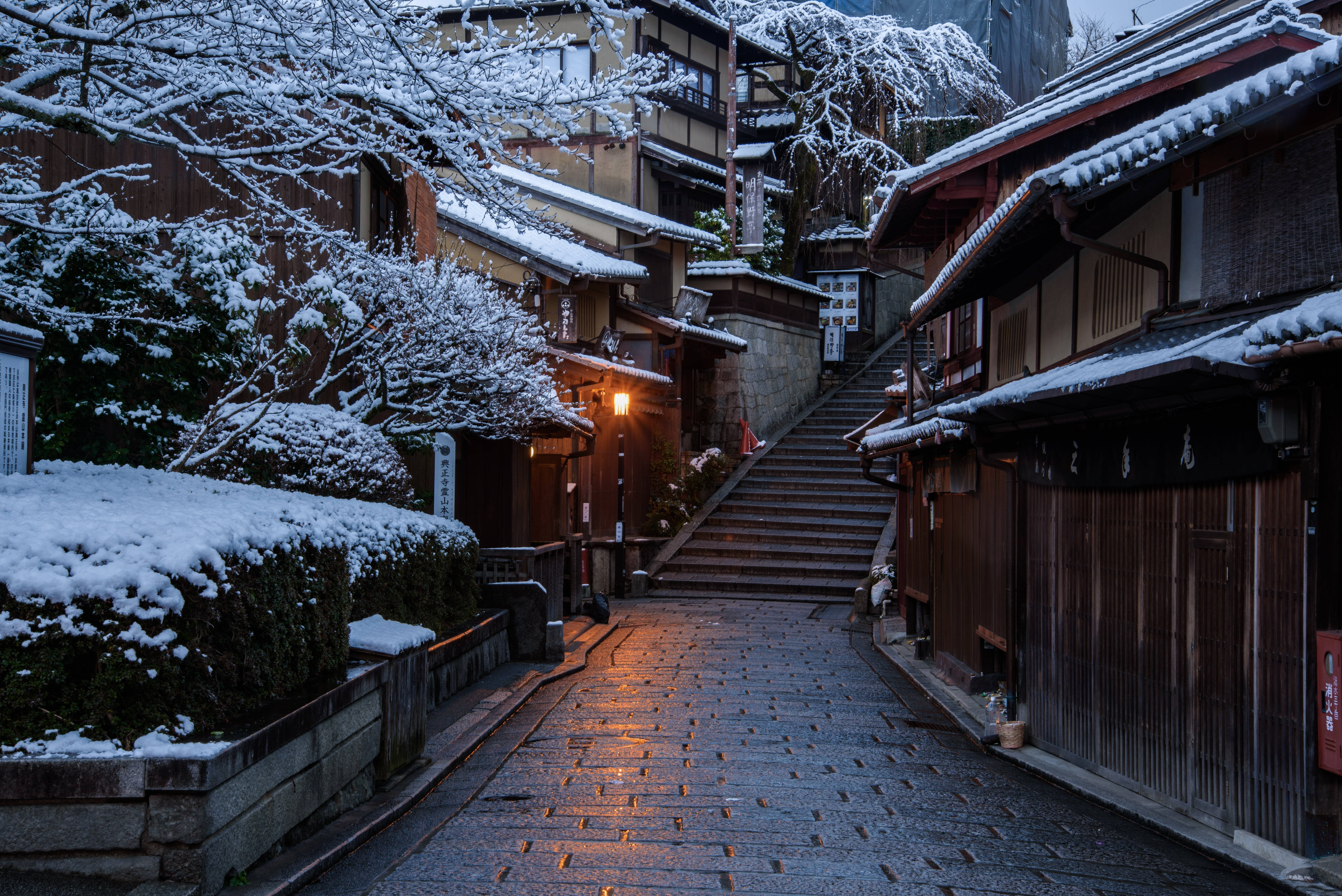Sneeu Kyoto Japan 4K Muurpapier