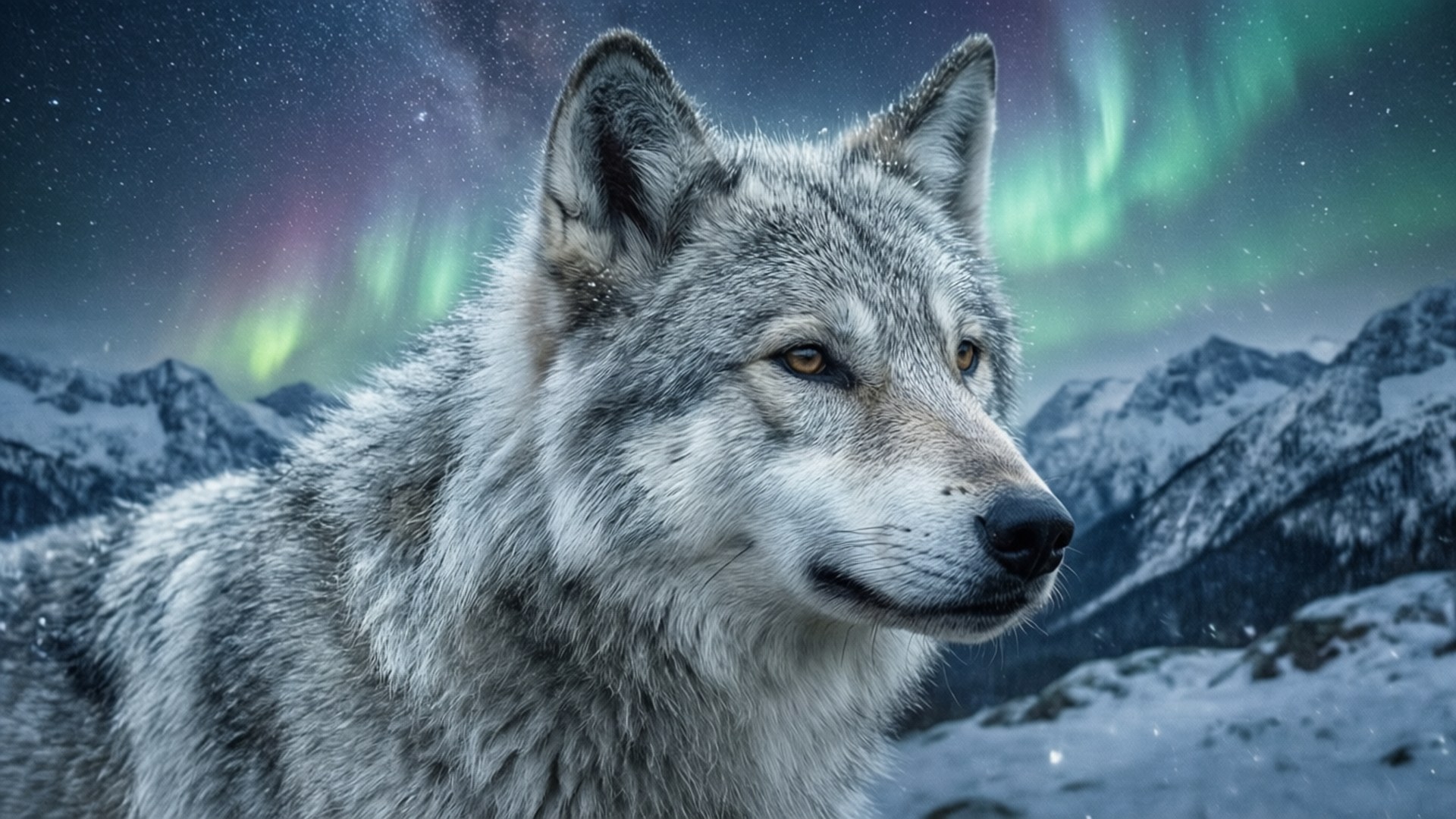 Sneeu Wolf Aurora Muurpapier