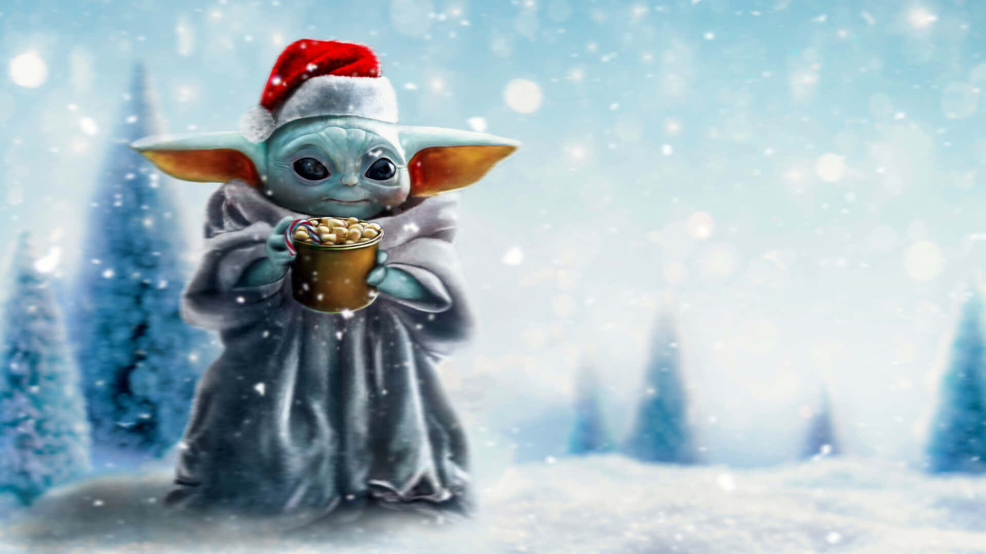 Sneeuagtige Baba Yoda Kersfees Muurpapier