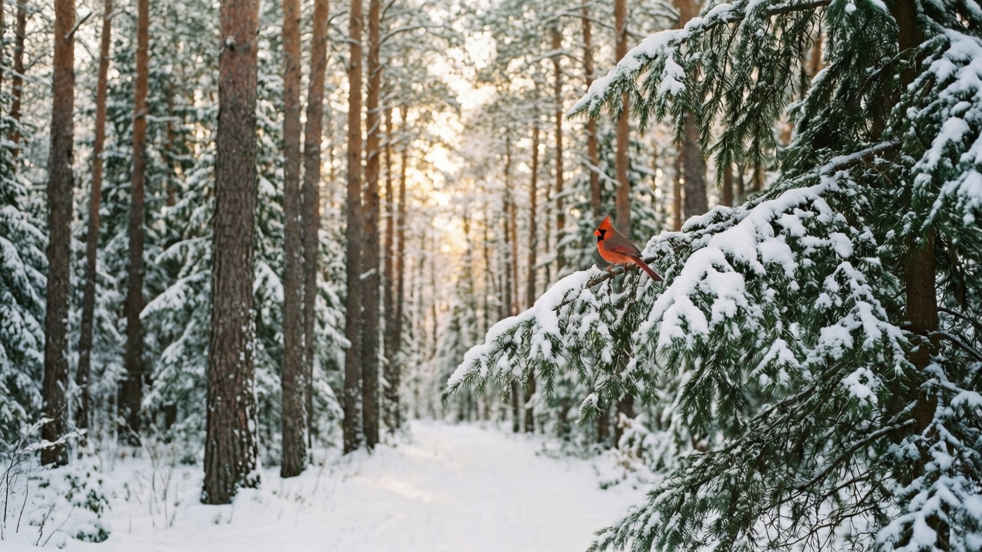 Sneeuagtige Woud Kardinaal Muurpapier