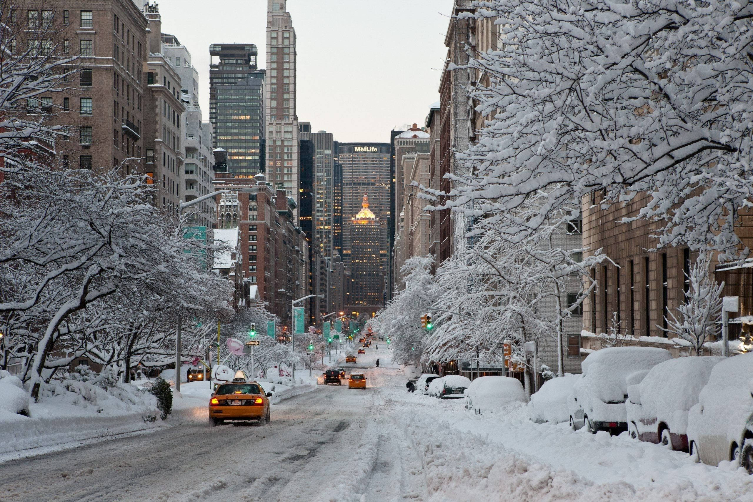 Sneeubedekte New York Winter Estetika Muurpapier