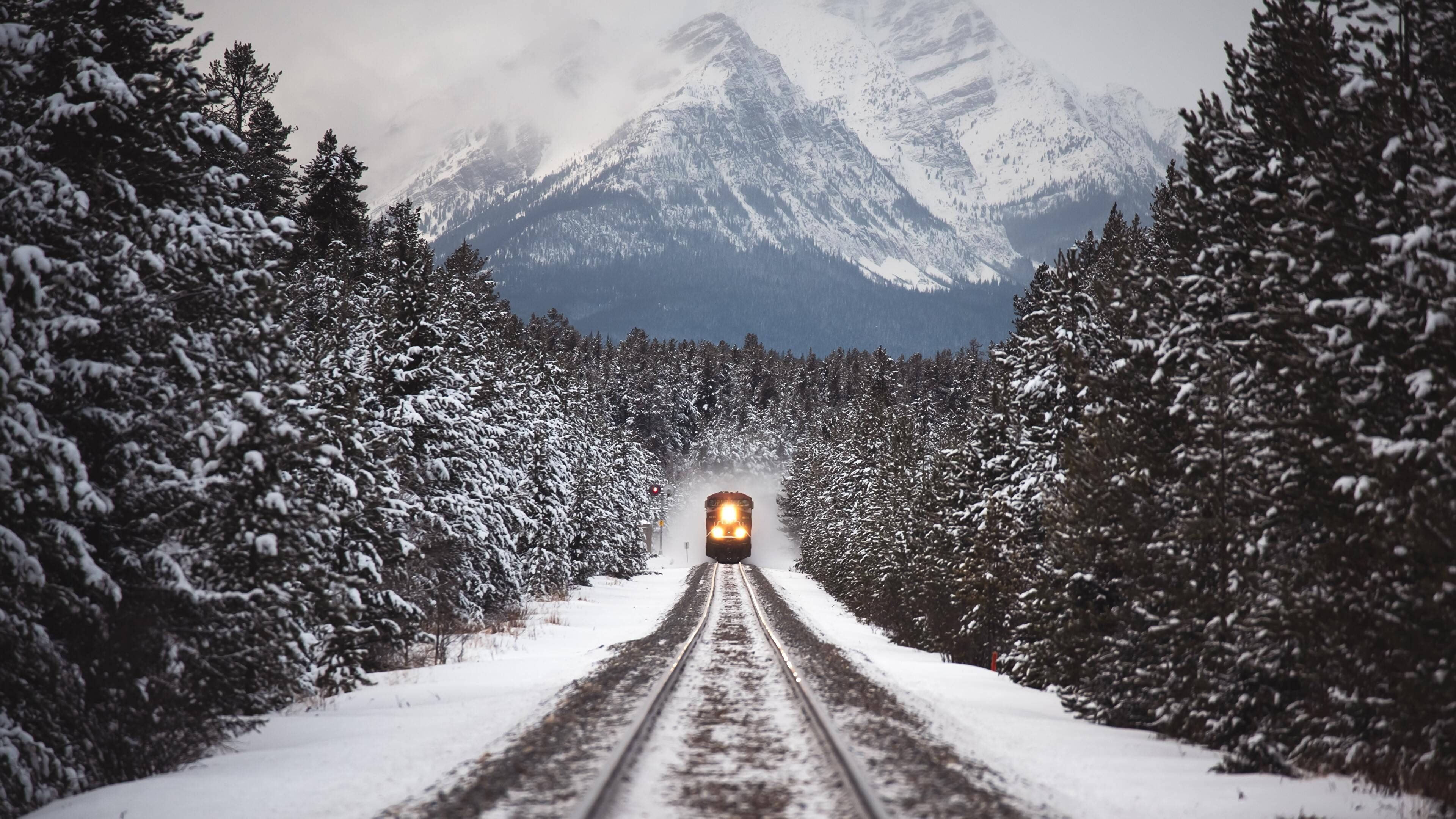 Sneeuw Aëstetiese Trein Muurpapier