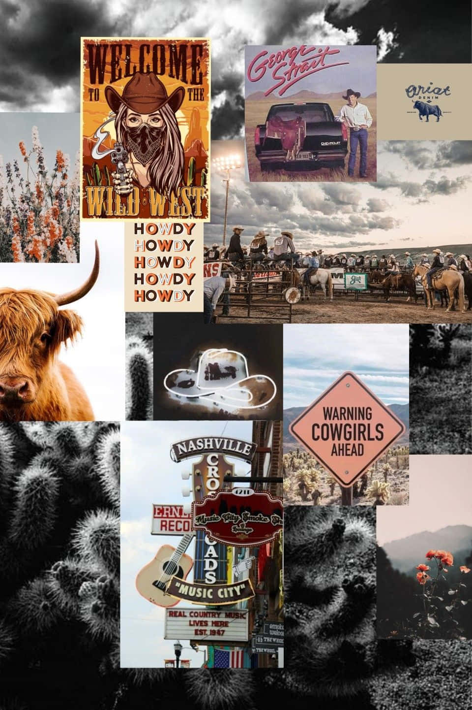 Snoesige Plattelandse Westerse Lewe Collage Muurpapier