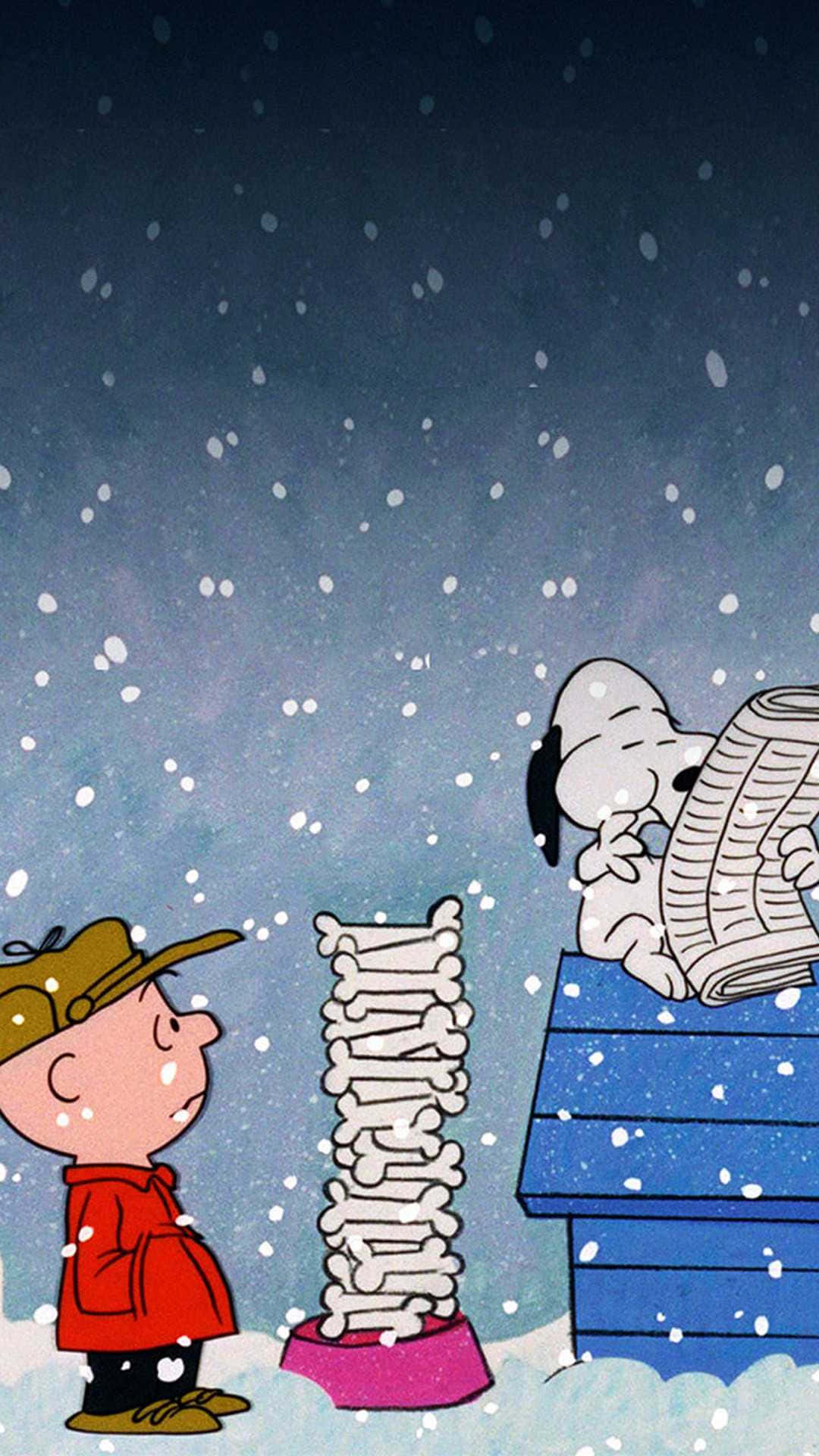 Snoopy en Charlie Brown Pindakaas Kersfees Muurpapier
