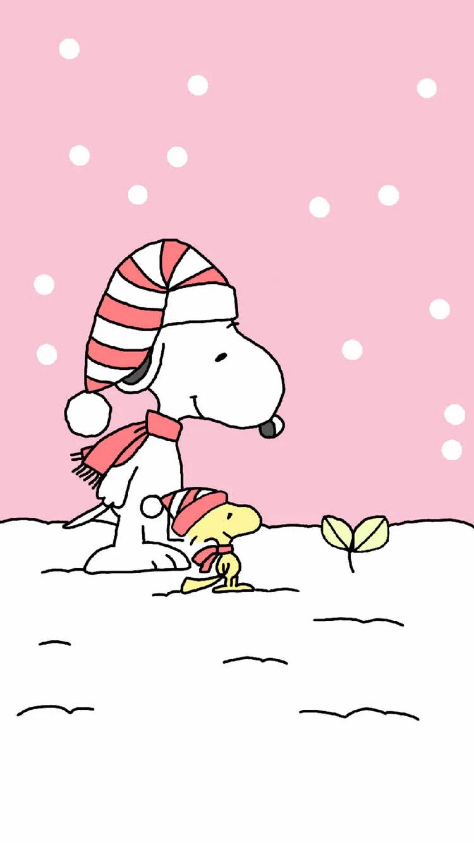 Snoopy Kersfees Plant Muurpapier