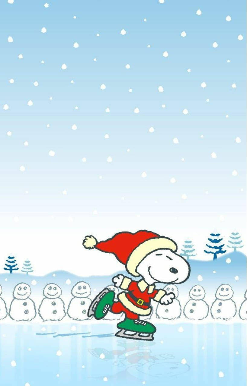 Snoopy Kersfees Skaats op die Ys Muurpapier
