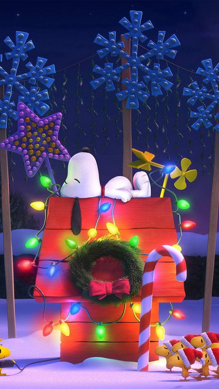 Snoopy Kersfees 3D Versierings Muurpapier