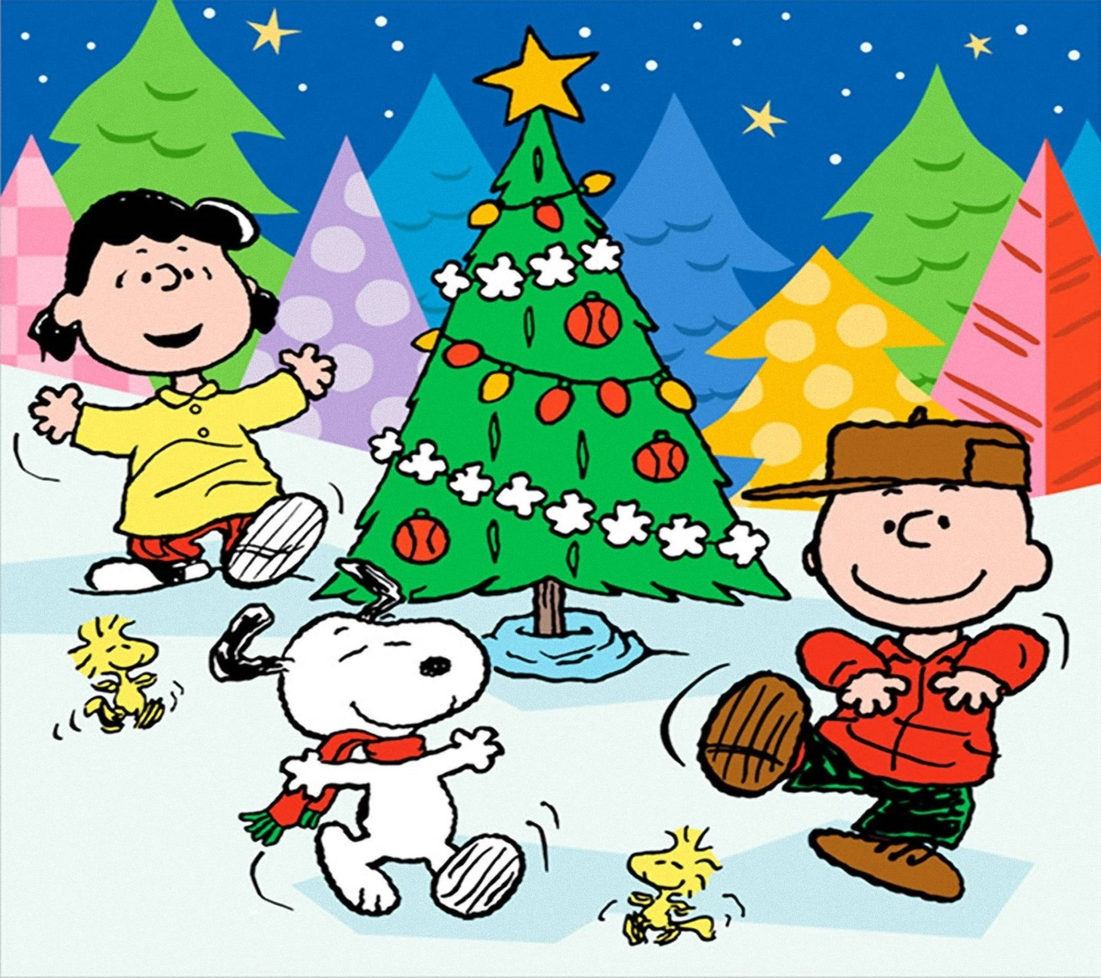 Snoopy Kersfees Menslike Vriende Muurpapier