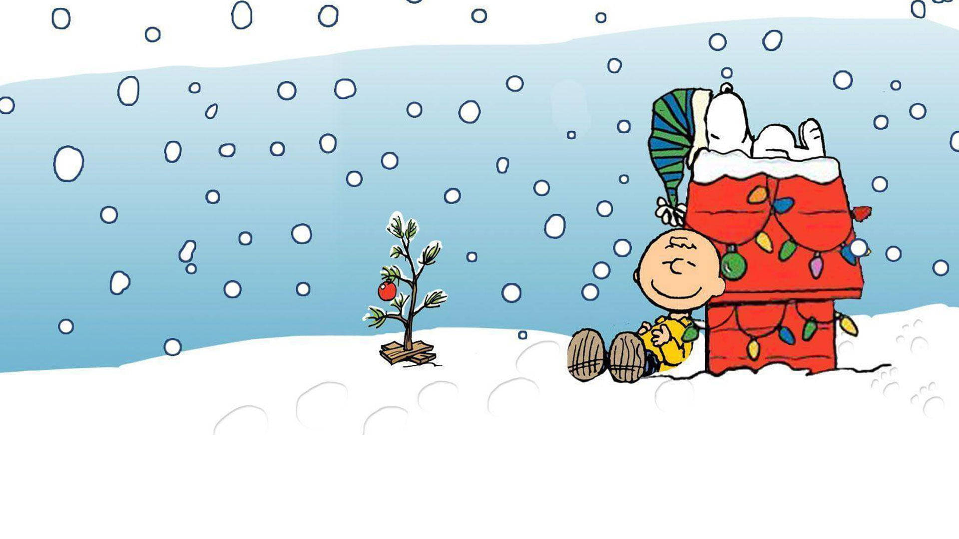 Snoopy Kersfees Charlie Sneeu Muurpapier