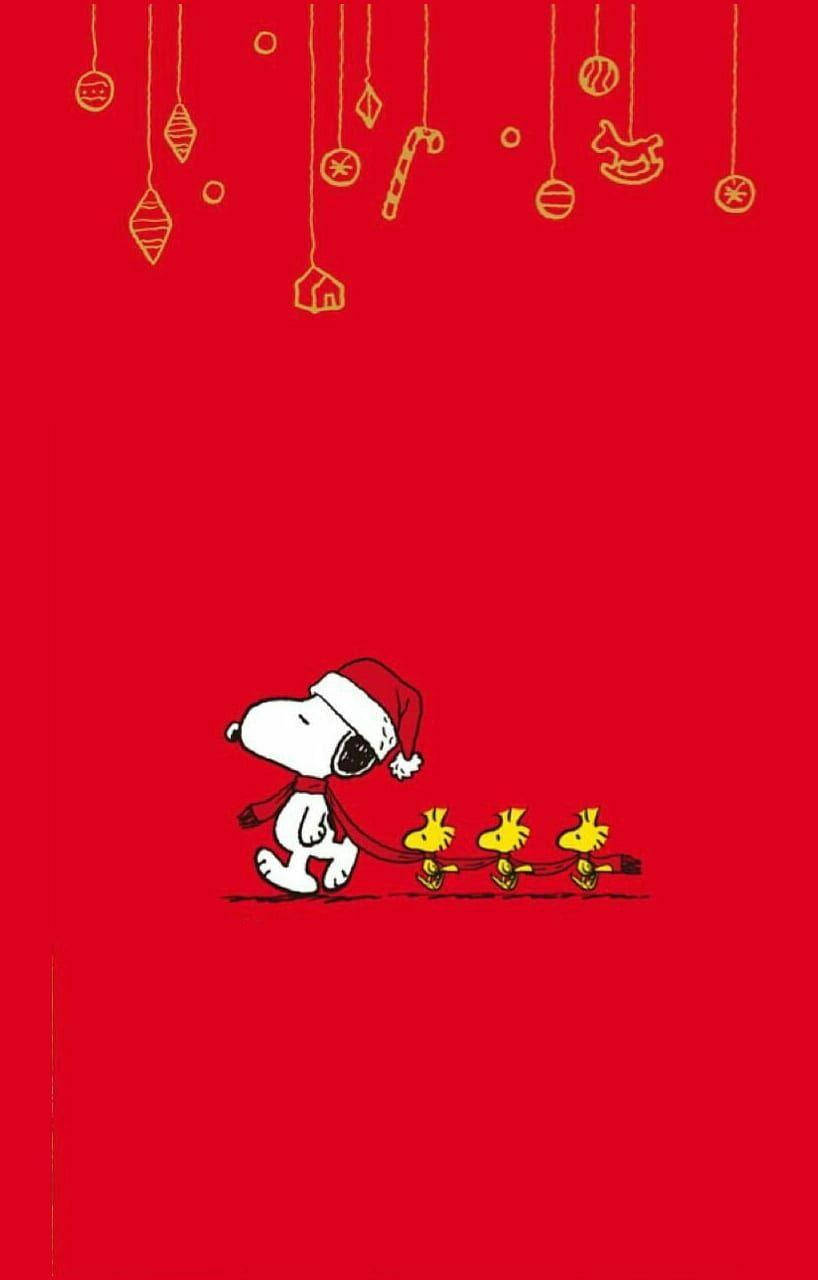 Snoopy Kersfees Rooi Serp Muurpapier