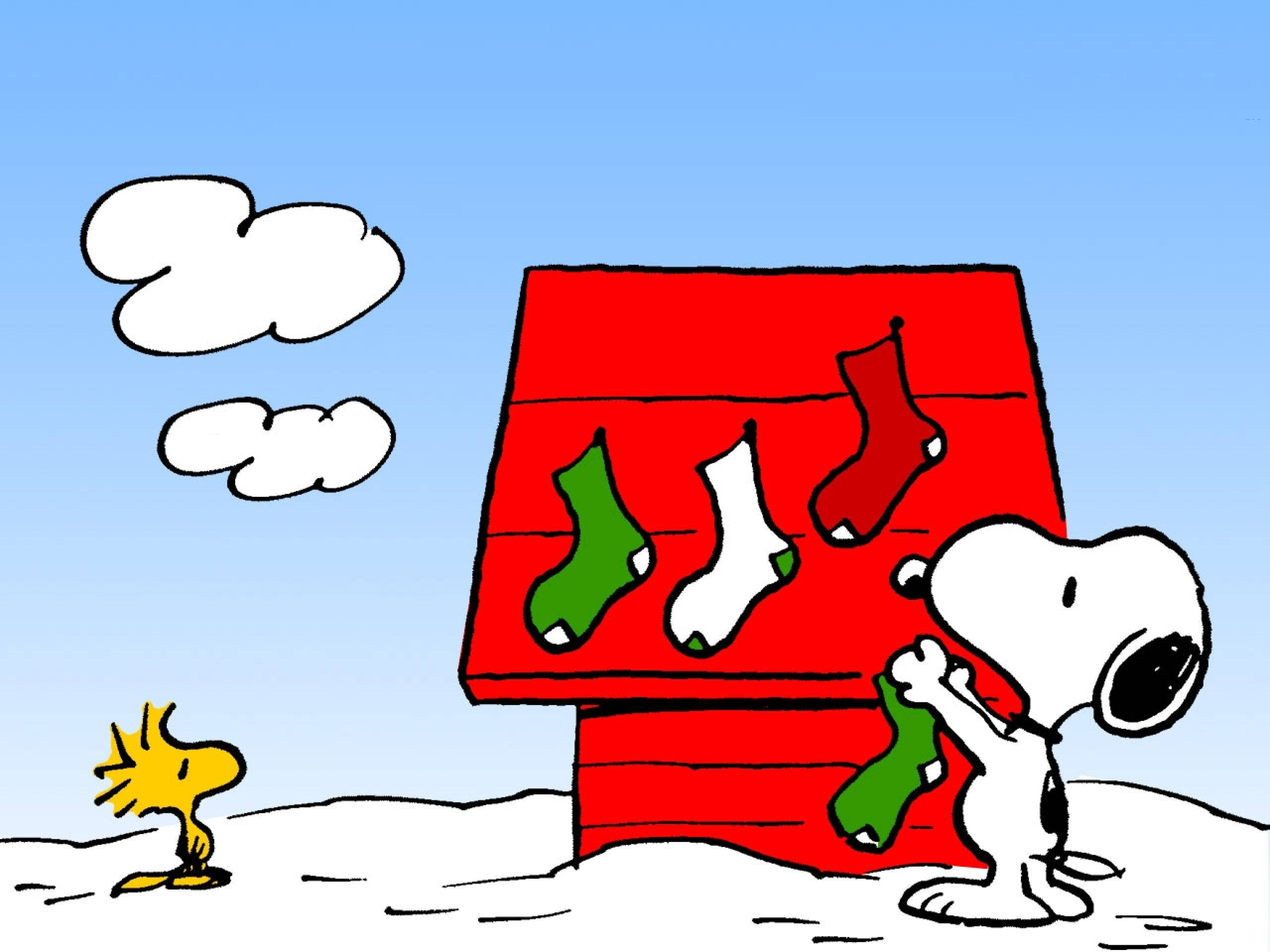 Snoopy Kersfees Kouse Muurpapier