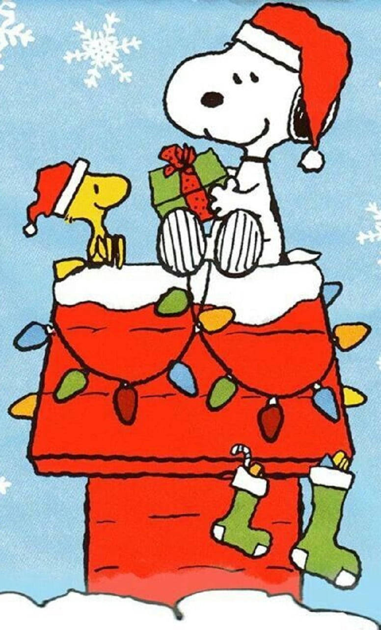 Snoopy Kersgeskenk Uitdeel Muurpapier