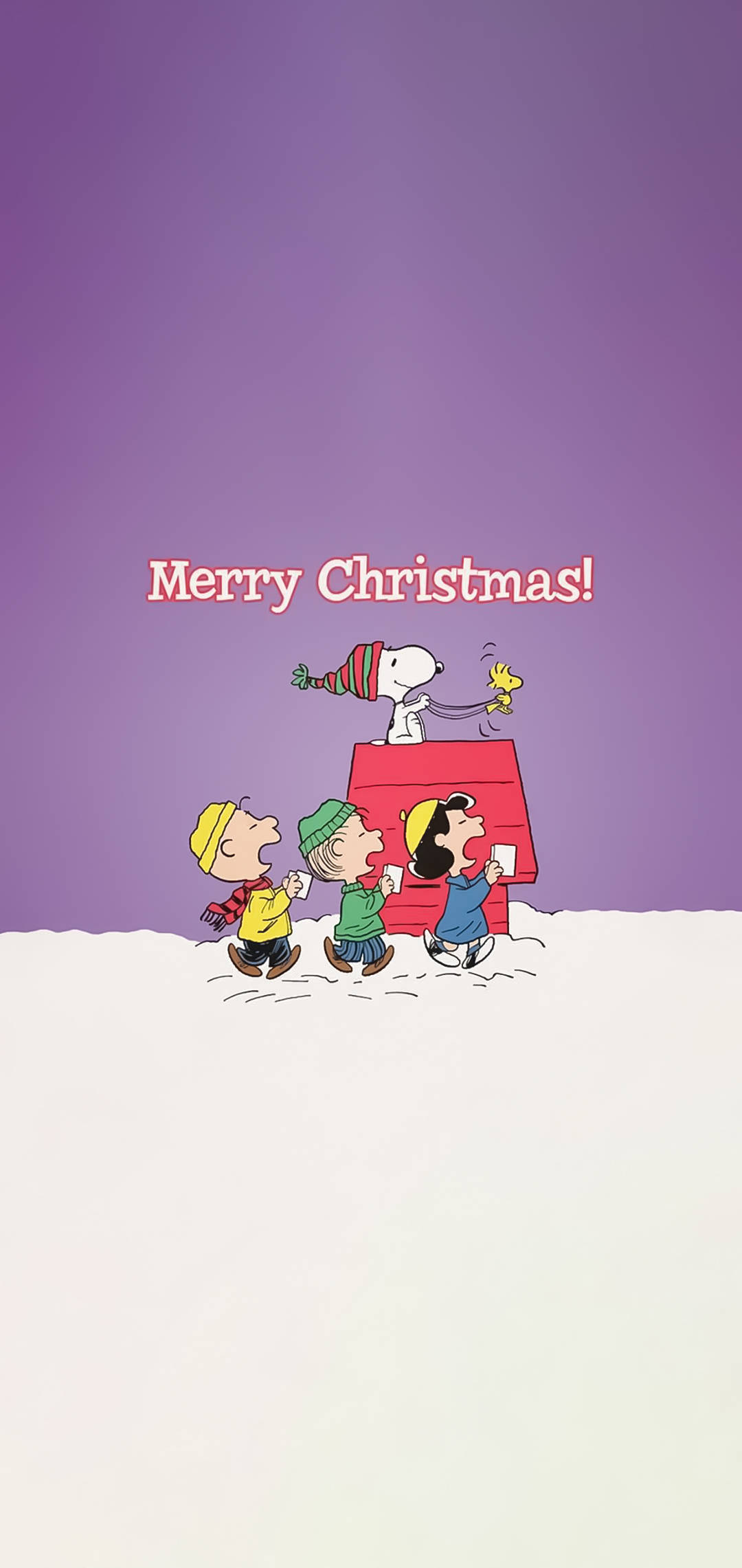 Snoopy wat Kersfees loop iPhone Muurpapier