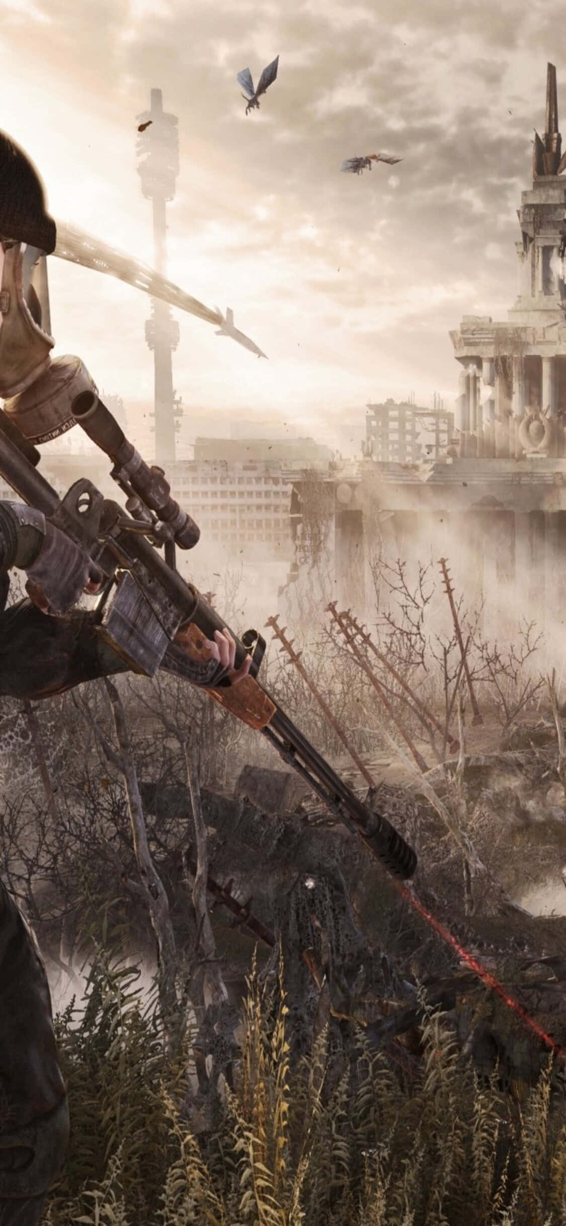Soldaat wat na Dorp Stap iPhone X Metro Last Light Agtergrond Muurpapier