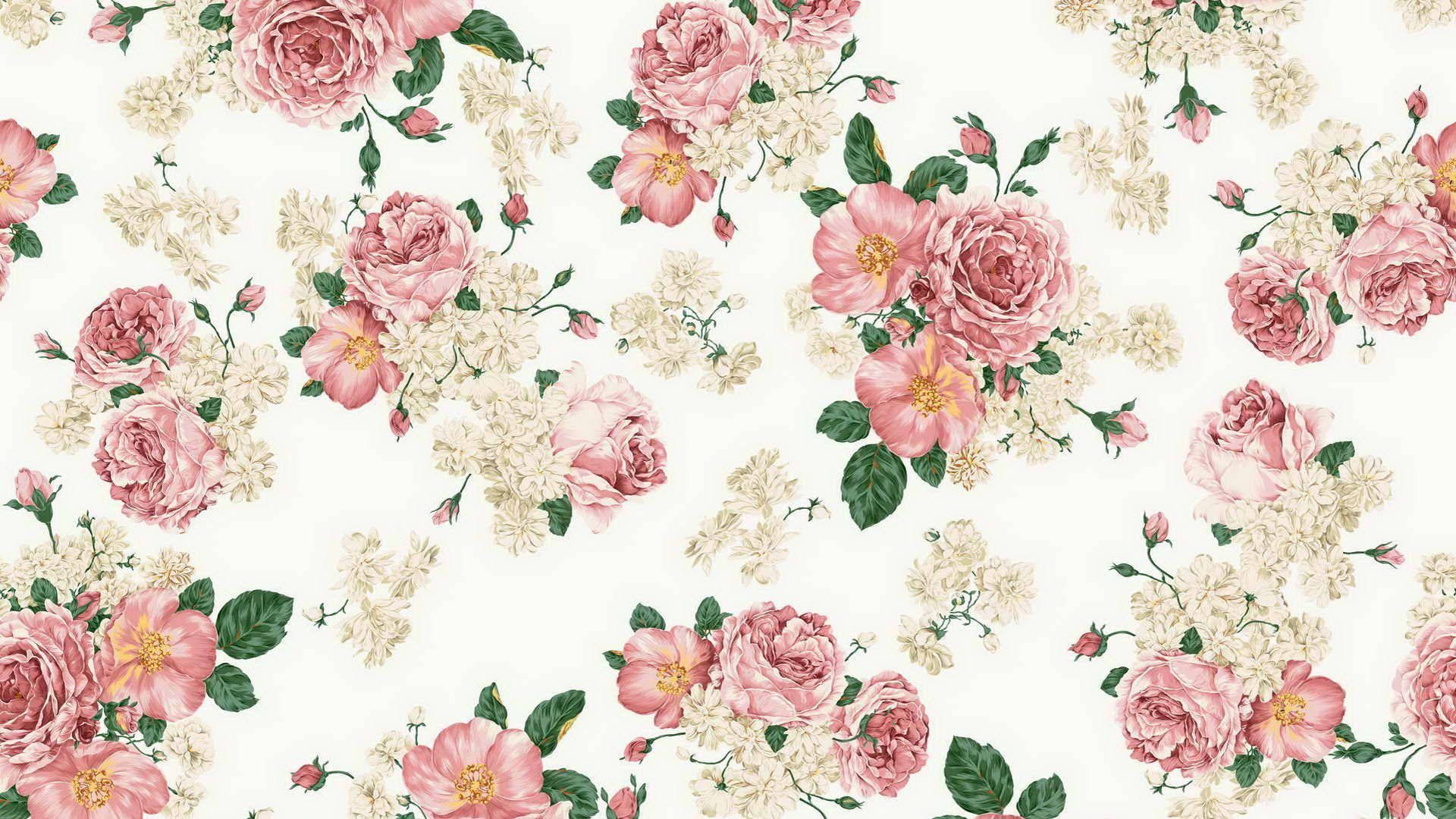 Somer Estetiese Pienk Blomme Patroon Muurpapier