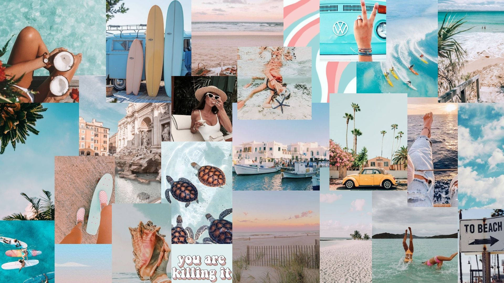 Somer Estetiese Strand Somer Collage Muurpapier