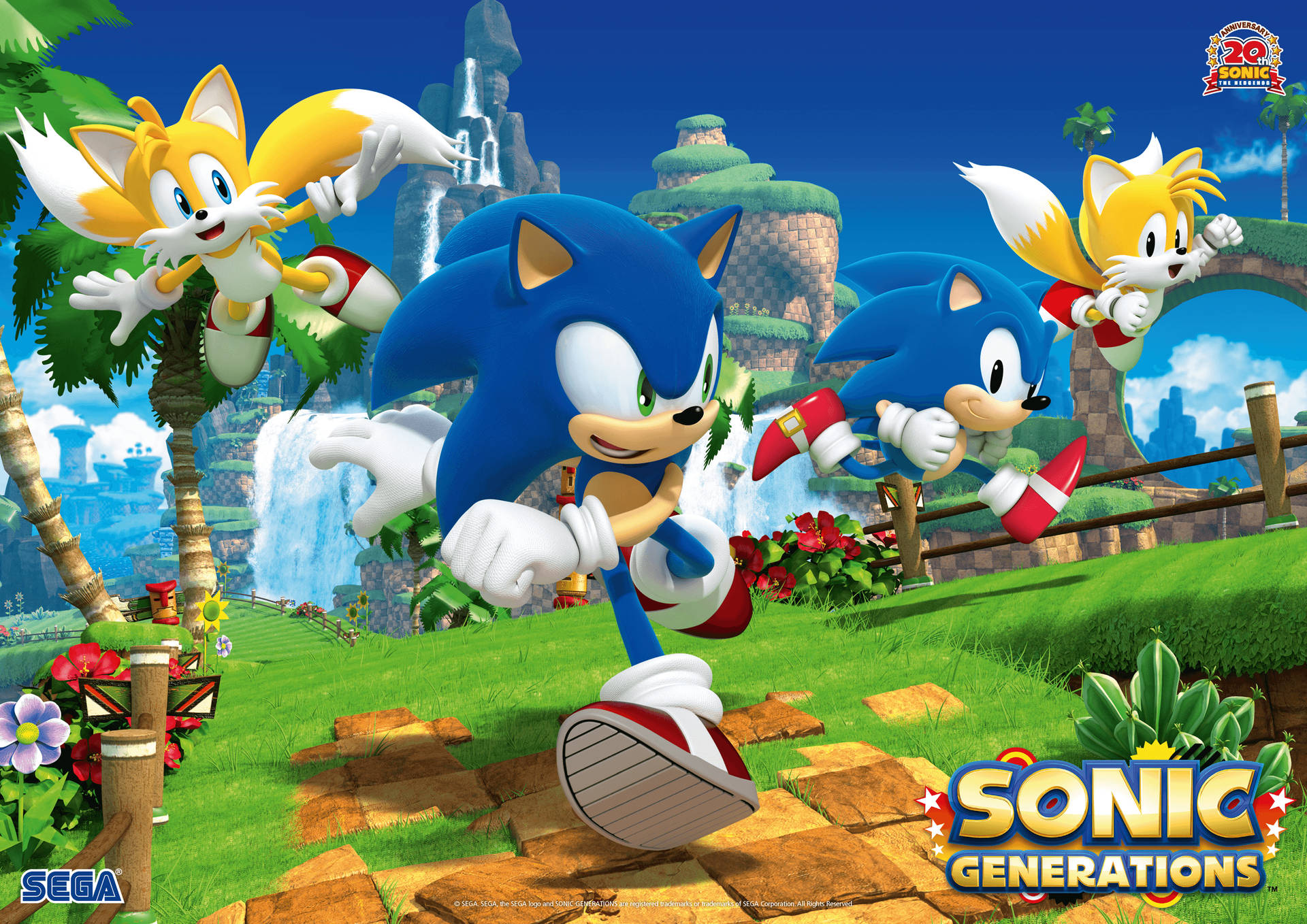 Sonic en Tails van Sonic Generations-speletjie-agtergrond.