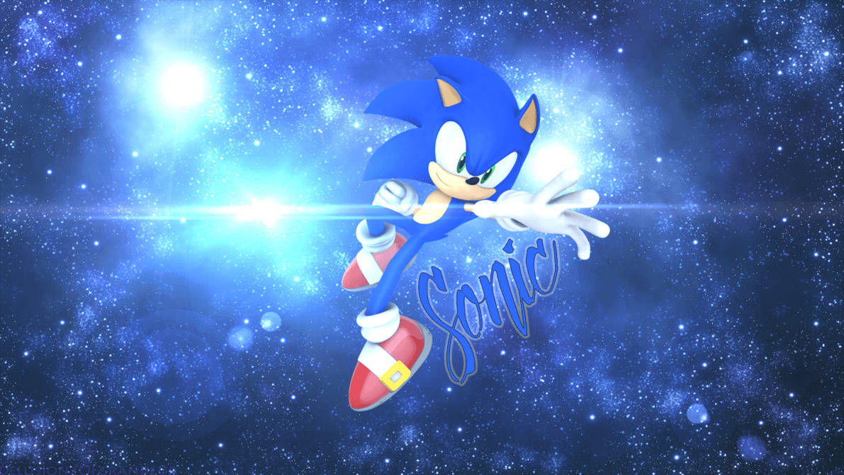 Agtergrond van Sonic in die ruimte met miljoene sterre en ligflitse. — Ruimte GIF Muurpapier