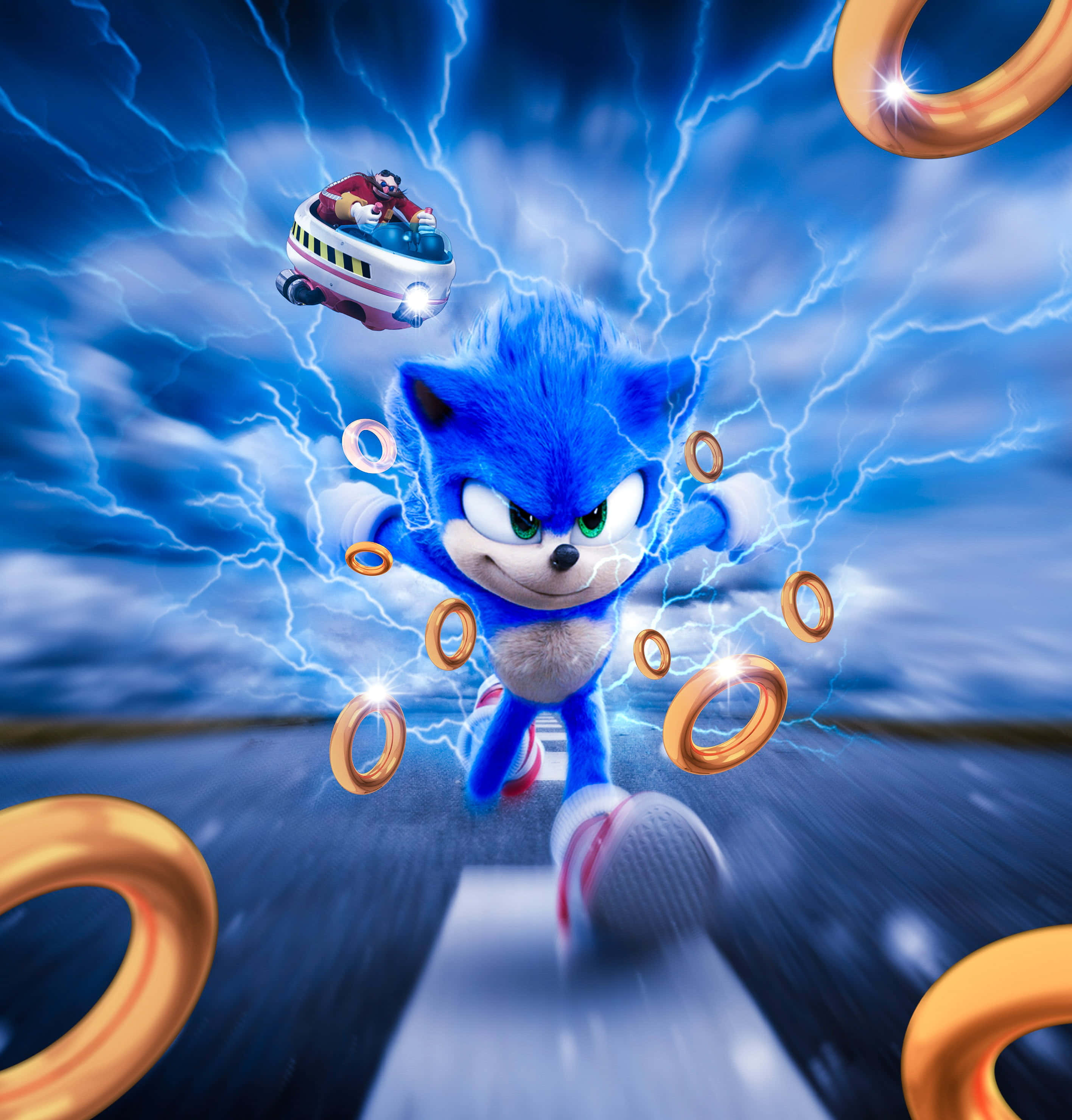 Sonic the Hedgehog wat deur Green Hill Zone hardloop Muurpapier