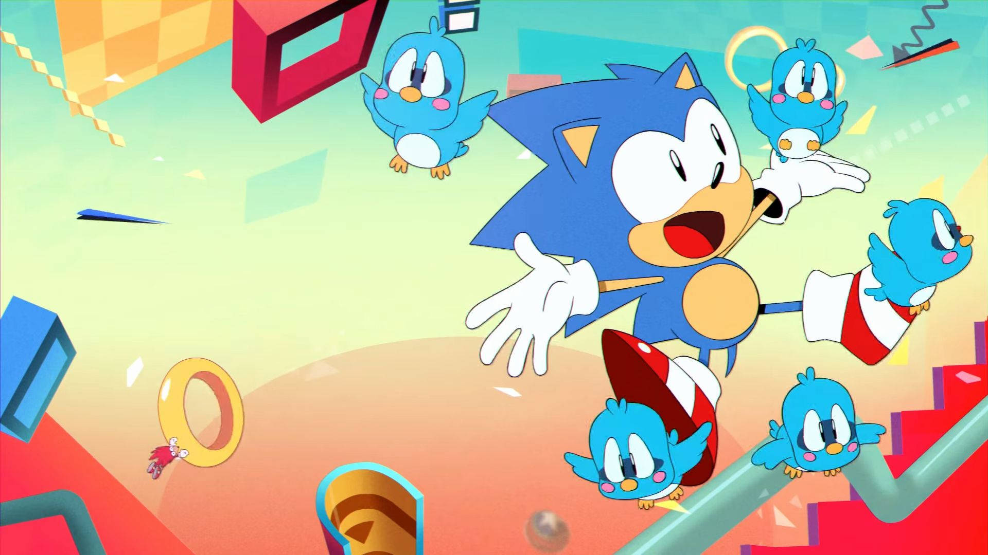 Sonic the Hedgehog en 'n Leër van Flicky-voëls Muurpapier