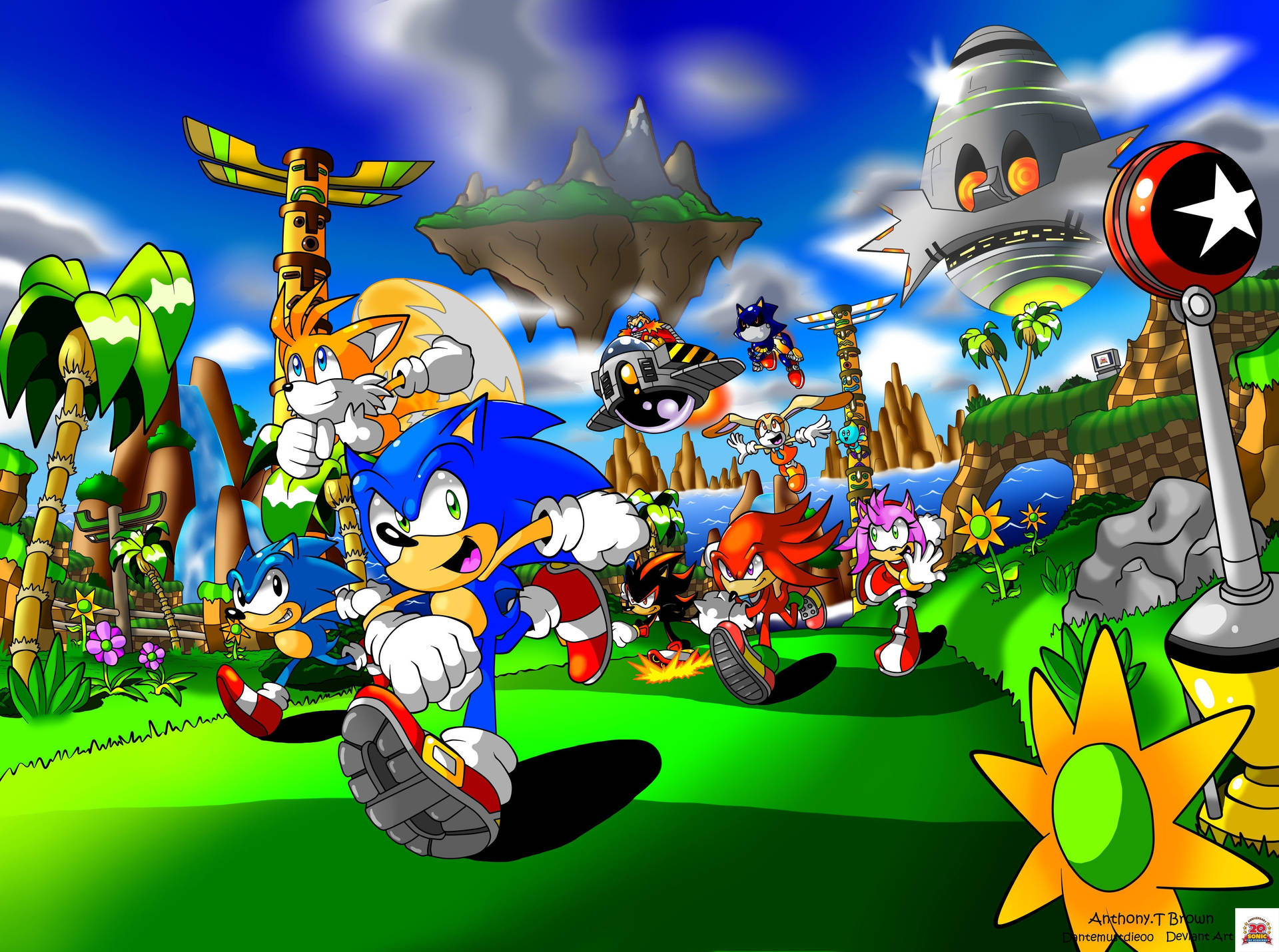 Agtergrond van Sonic en Spore in tropiese oerwoud-speletjieverhoog.