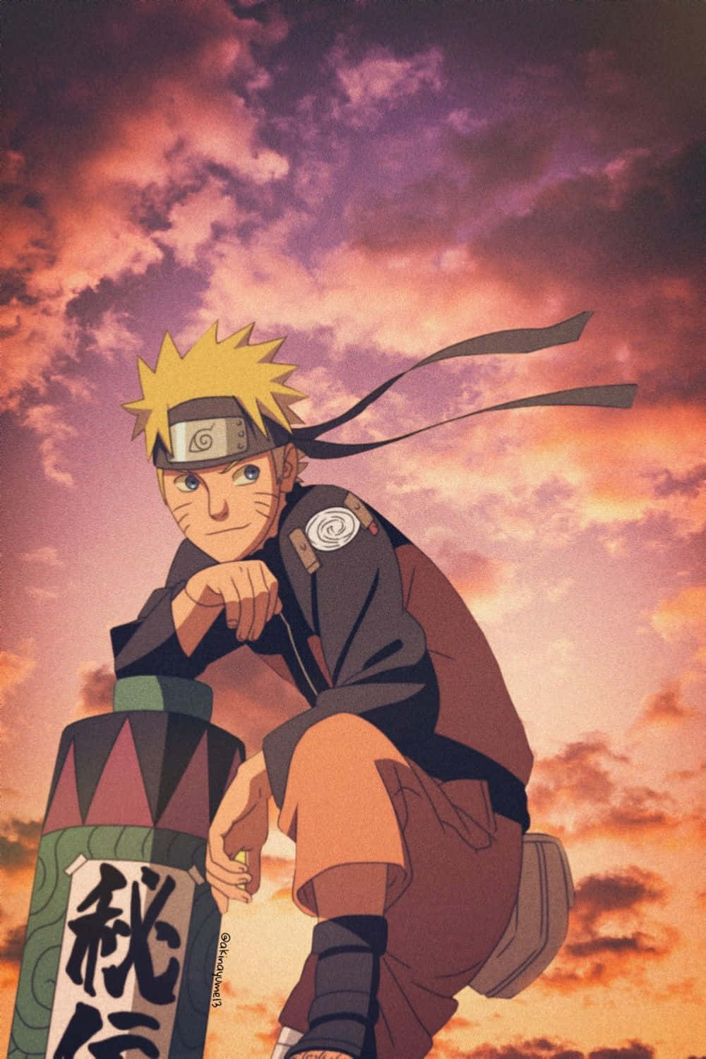 Sonsondergang Agter Naruto Estetiese Foon Muurpapier