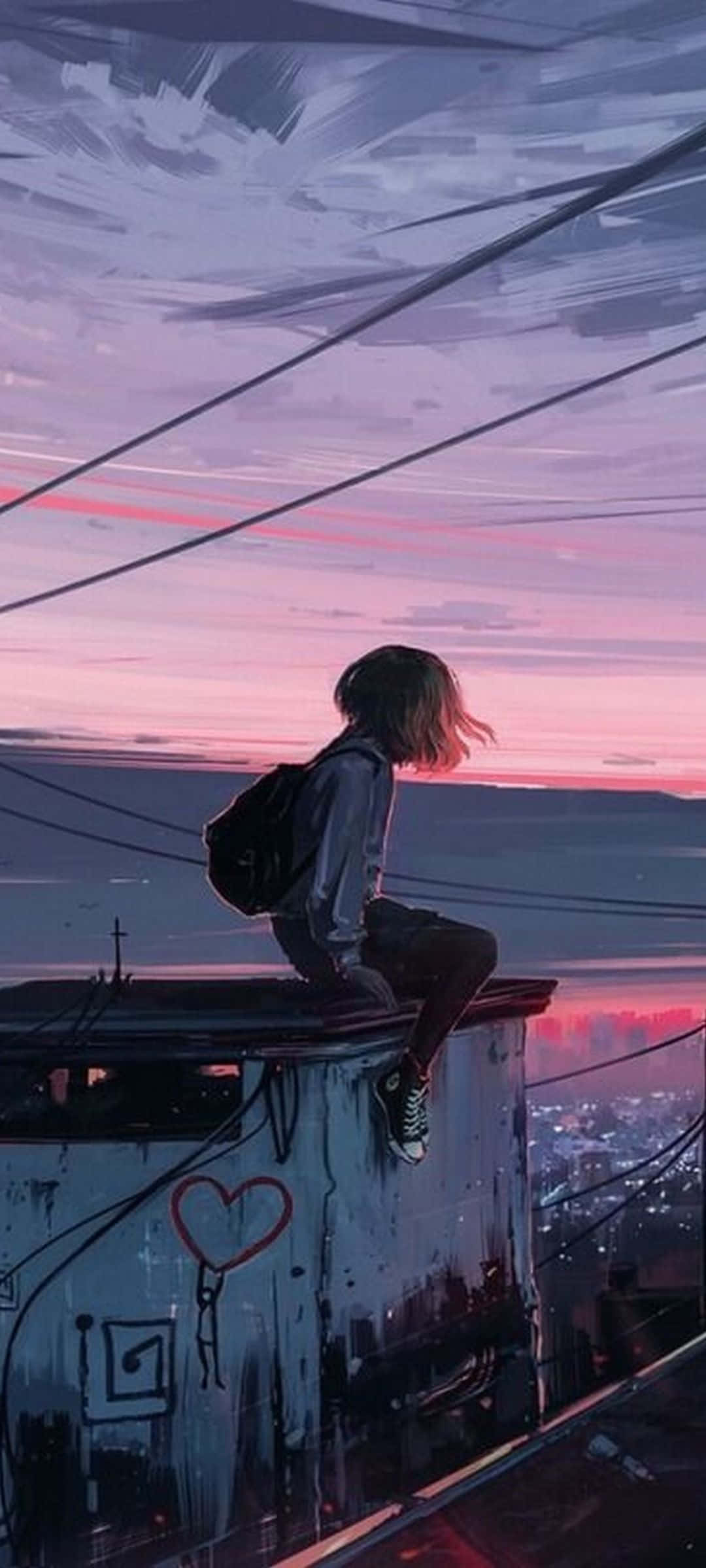 Sonsondergang_ Besinning_ Anime-styl Muurpapier