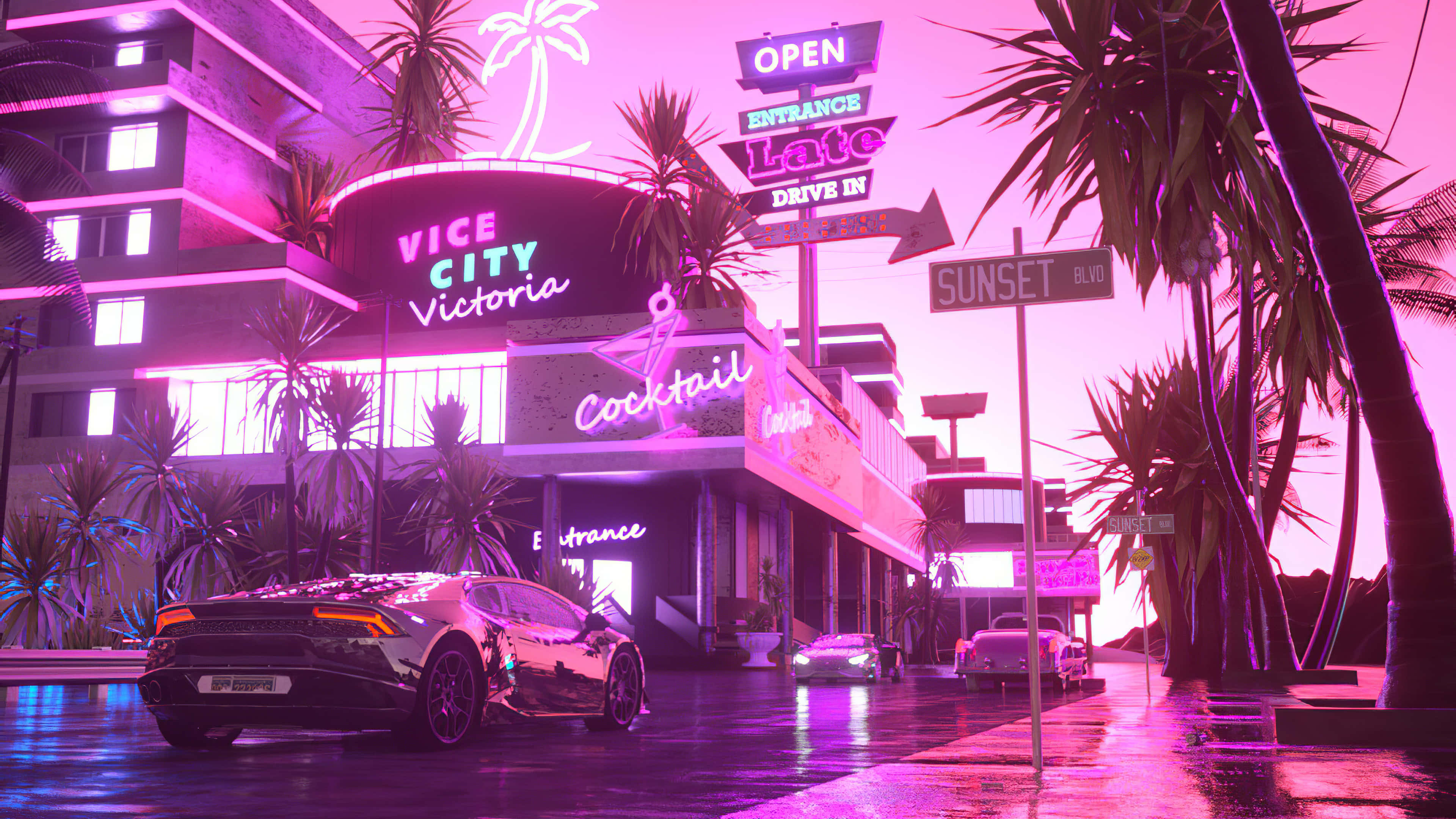 Sonsondergang Boulevard Pink City Muurpapier