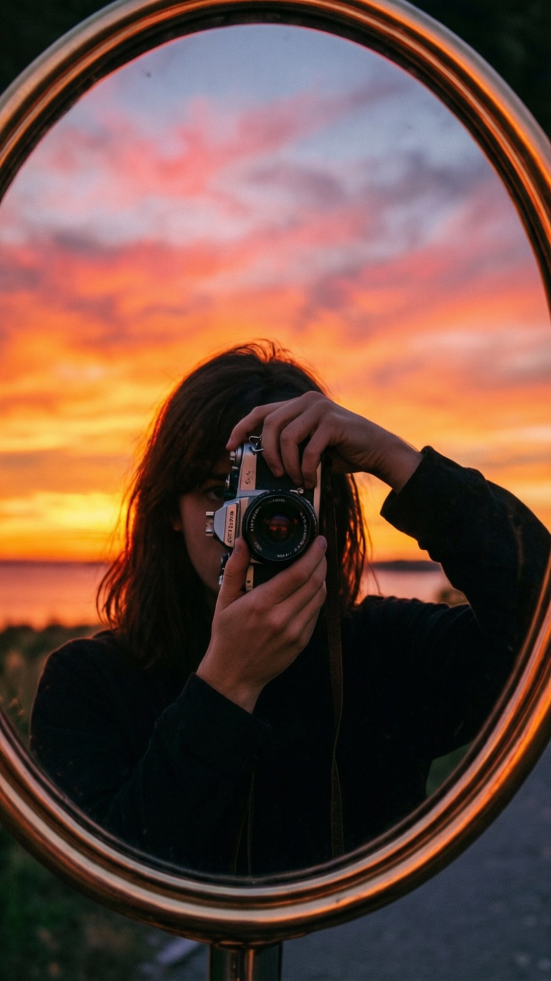 Sonsondergang Spieël Selfie Muurpapier
