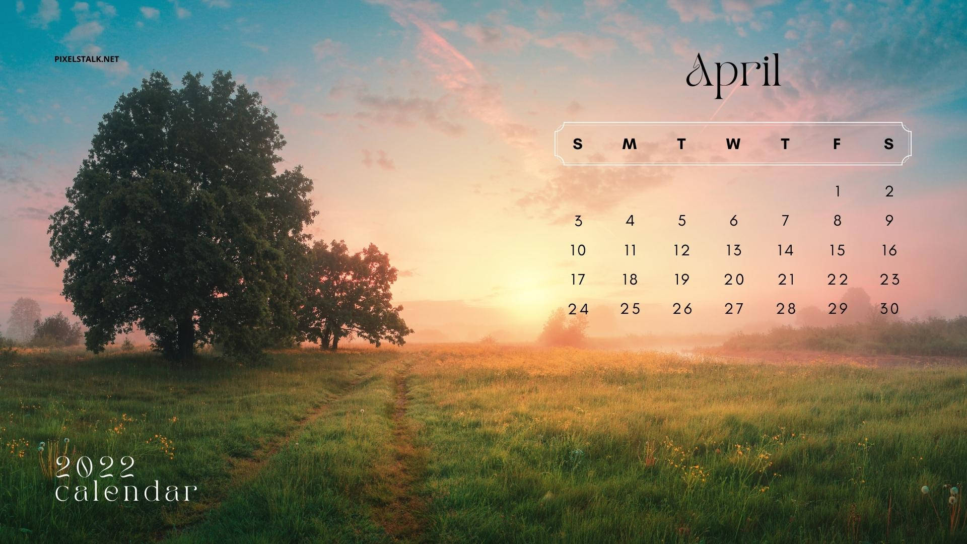 Sonsondergang Veld April 2022 Kalender Muurpapier