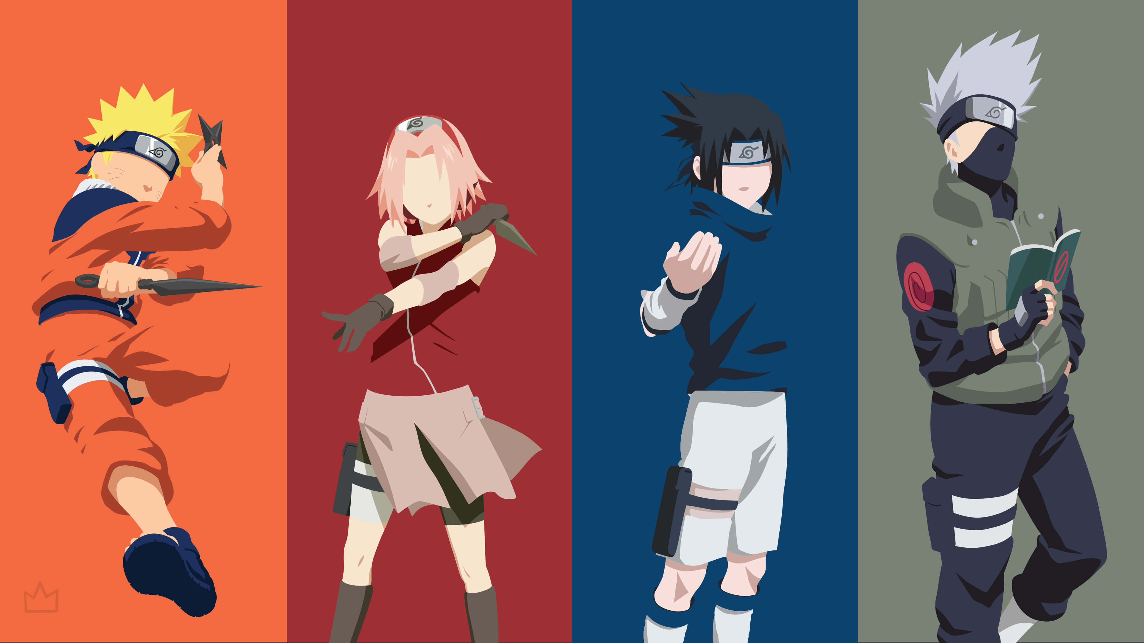 Span 7 - Naruto, Sasuke, Sakura, Kakashi en Rock Lee Muurpapier