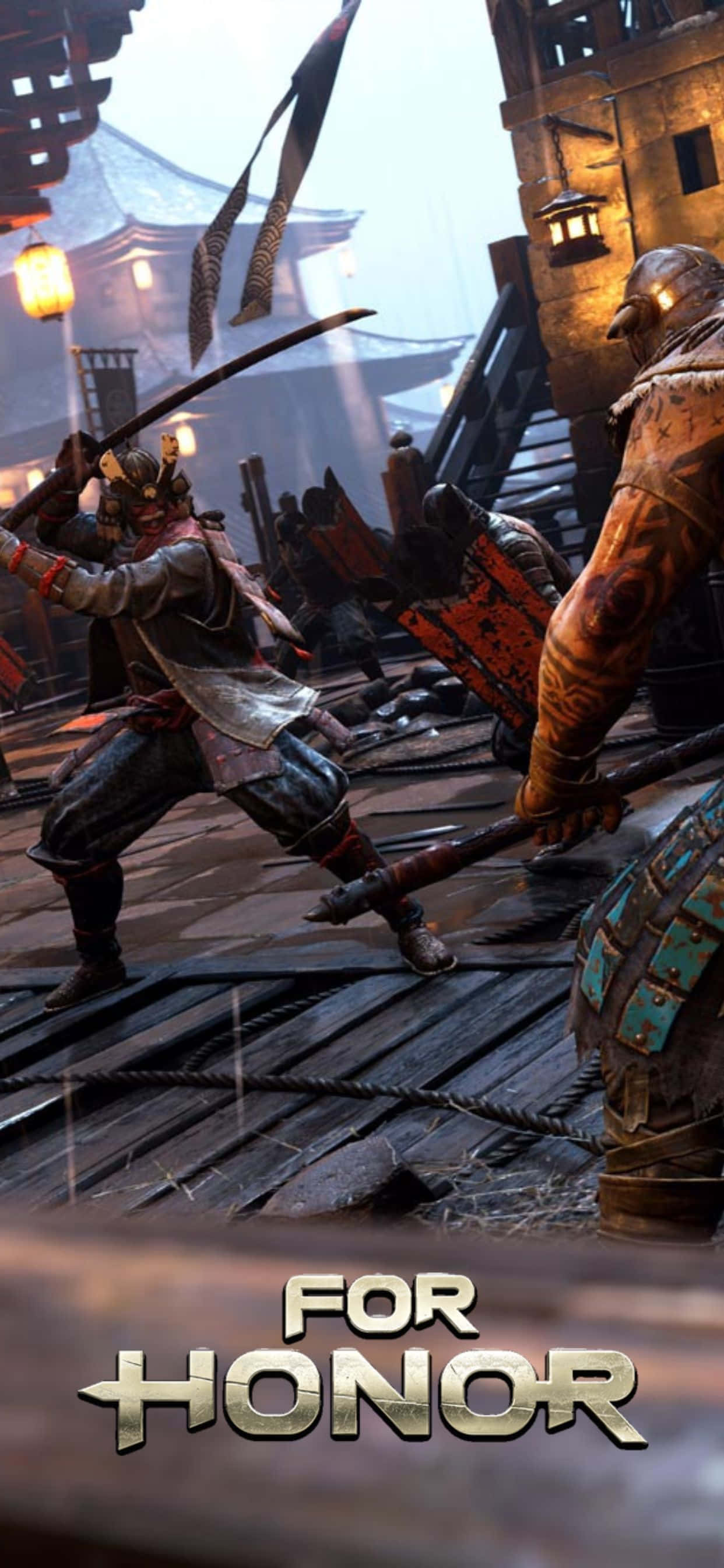 Speel die meesleurende aksiebelaaide speletjie For Honor op jou iPhone XS Max Muurpapier