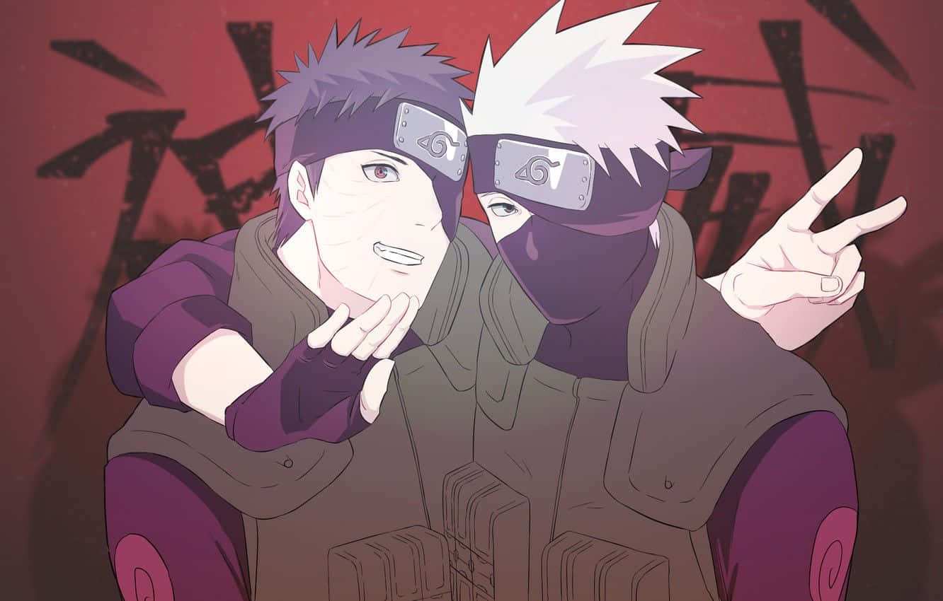 Speelse Kakashi en Obito Muurpapier