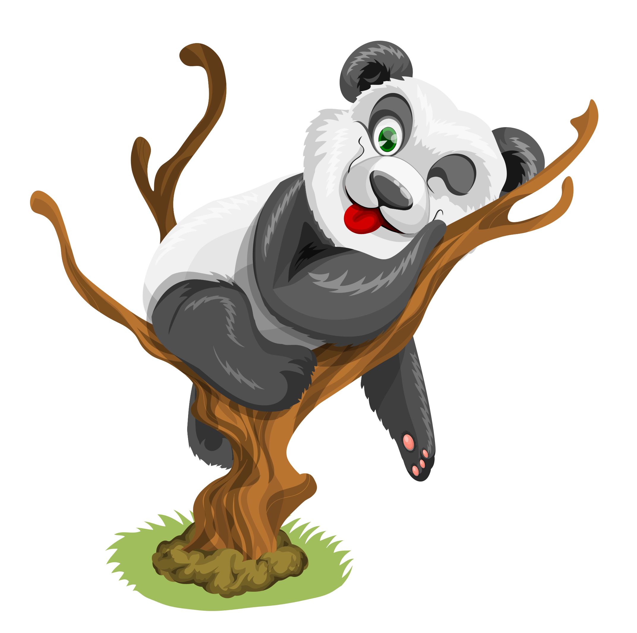 Speelse Pandakarakater wat in 'n Boom Klim Muurpapier
