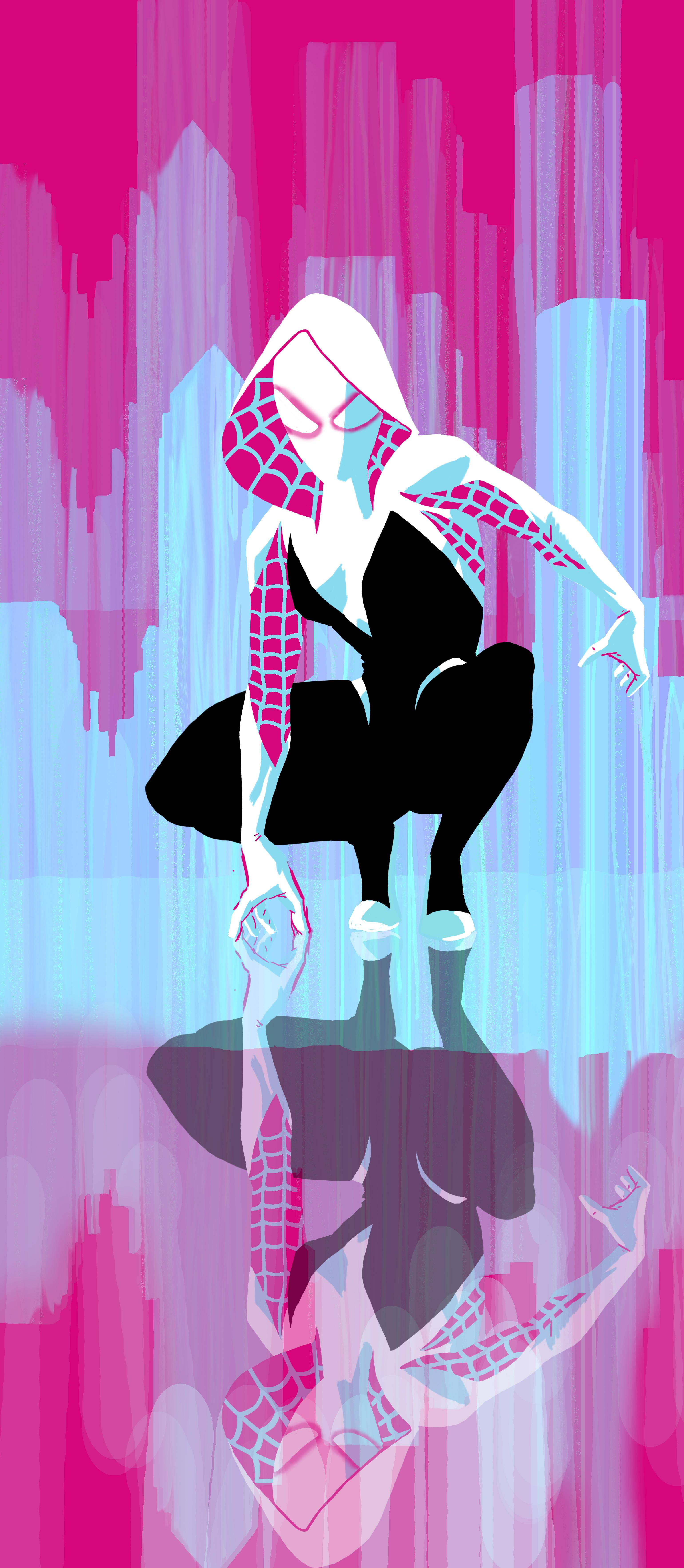 Spider Gwen Weerkaatsing Muurpapier