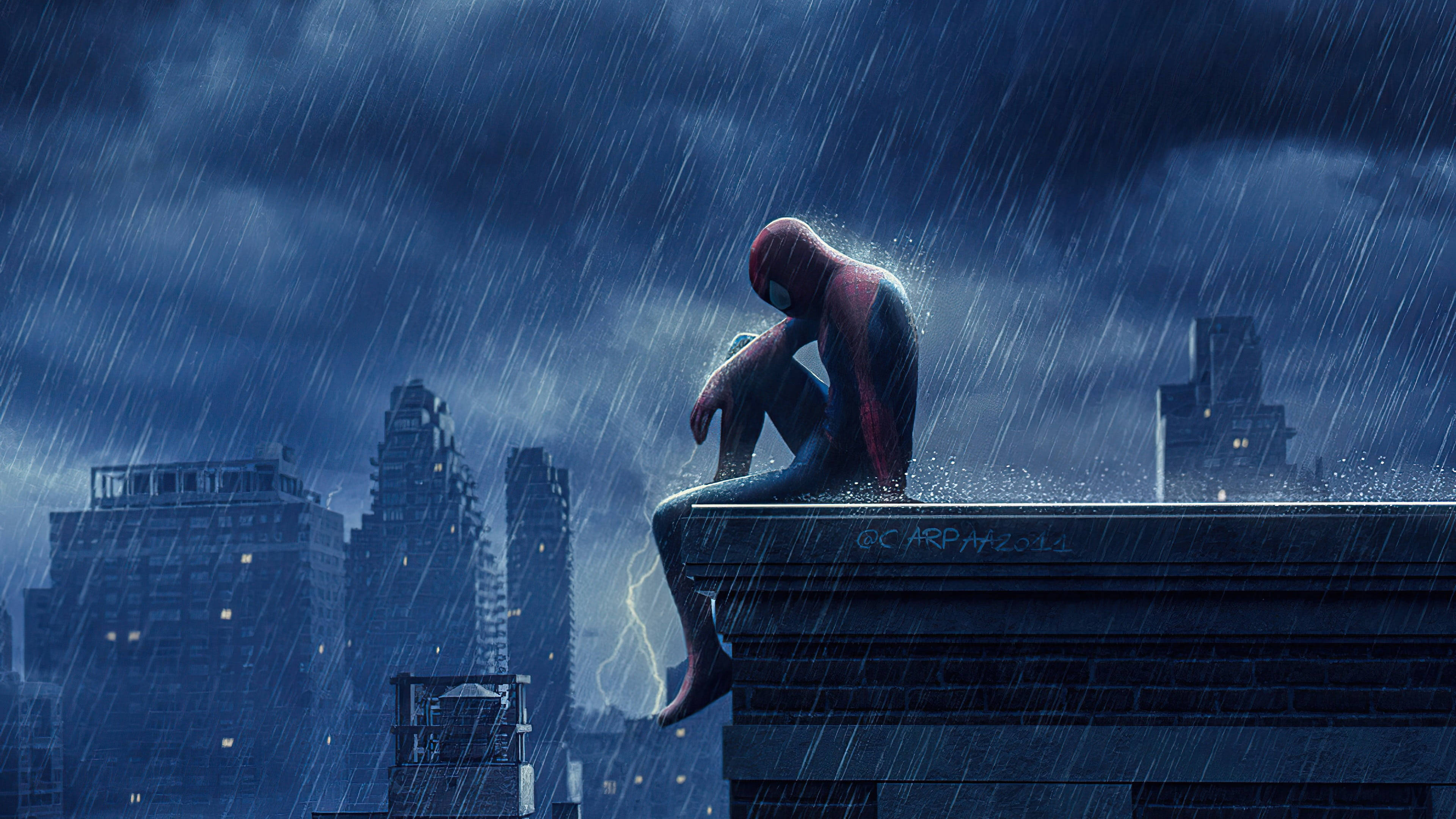 Spider-Man Op Die Dak Hartseer 4K Muurpapier
