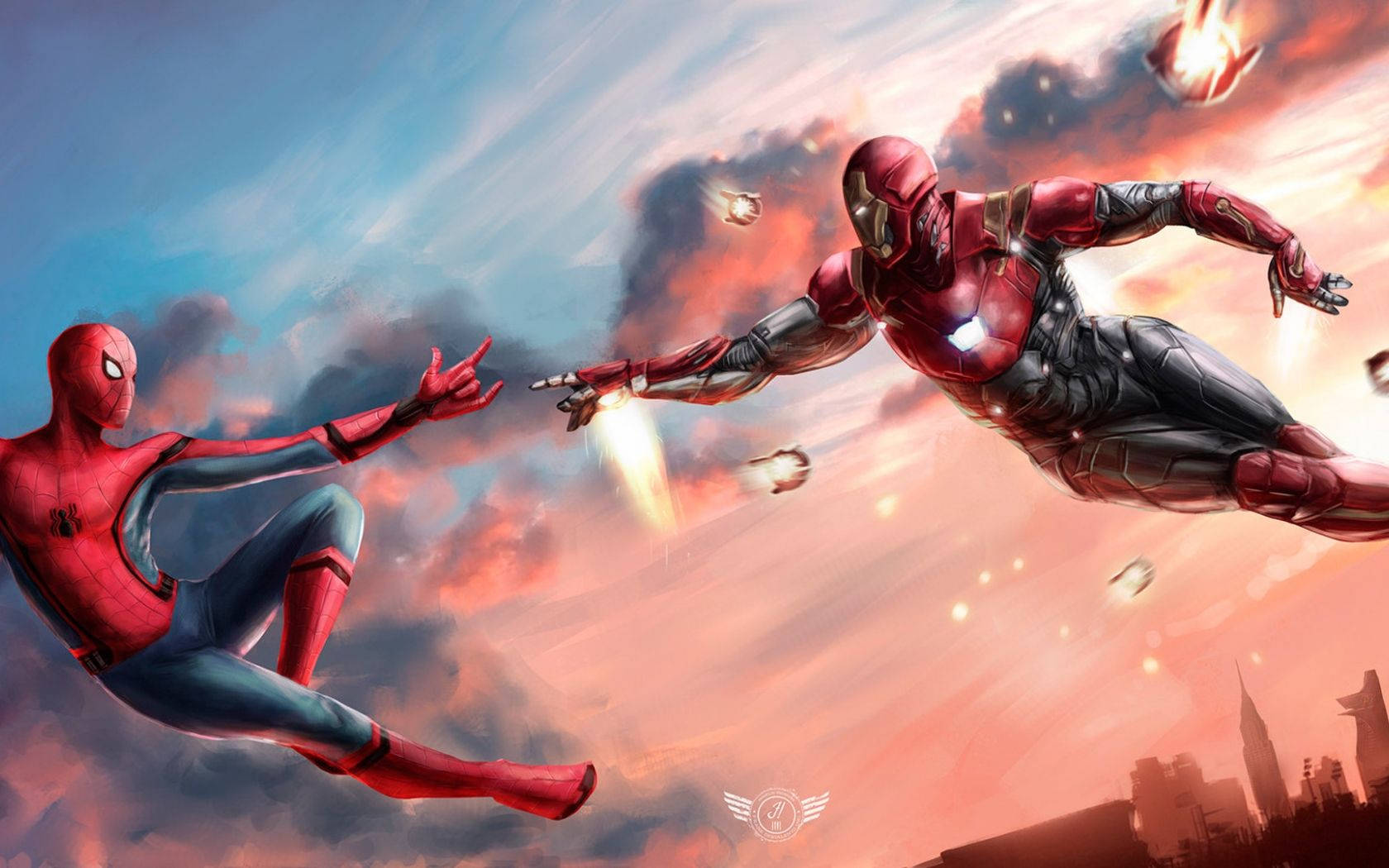 Spiderman En Iron-Man Digitale Kuns muurpapier — Iron Man Muurpapier