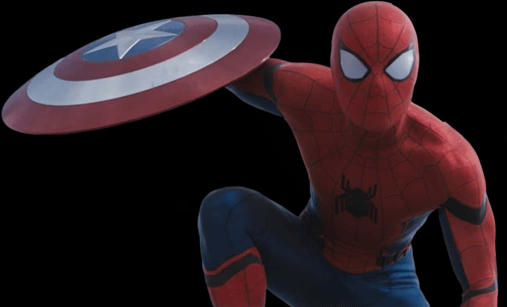 Spiderman met Captain America se skild Muurpapier