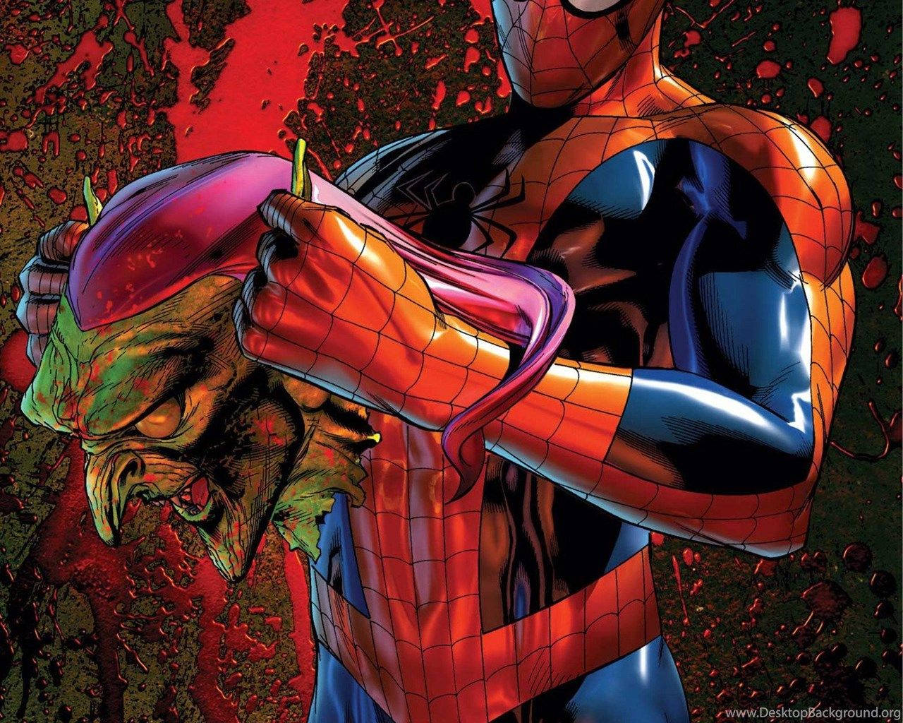 Spiderman Met Groen Kobold-masker-agtergrond