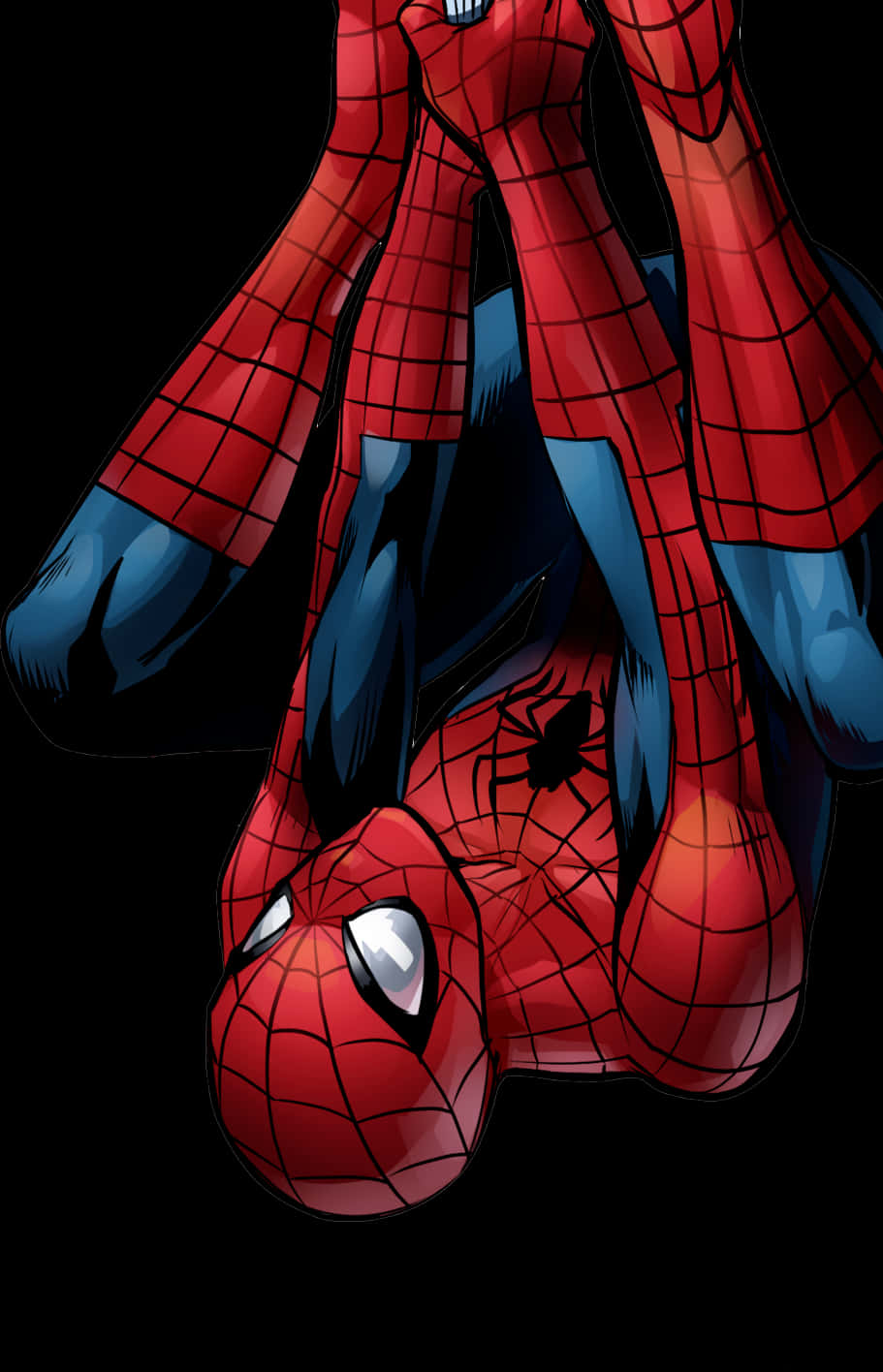 Spiderman wat onderstebo hang Muurpapier