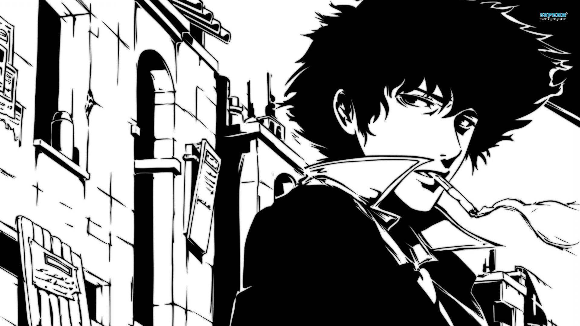 Spike Spiegel Swart en Wit Anime Muurpapier