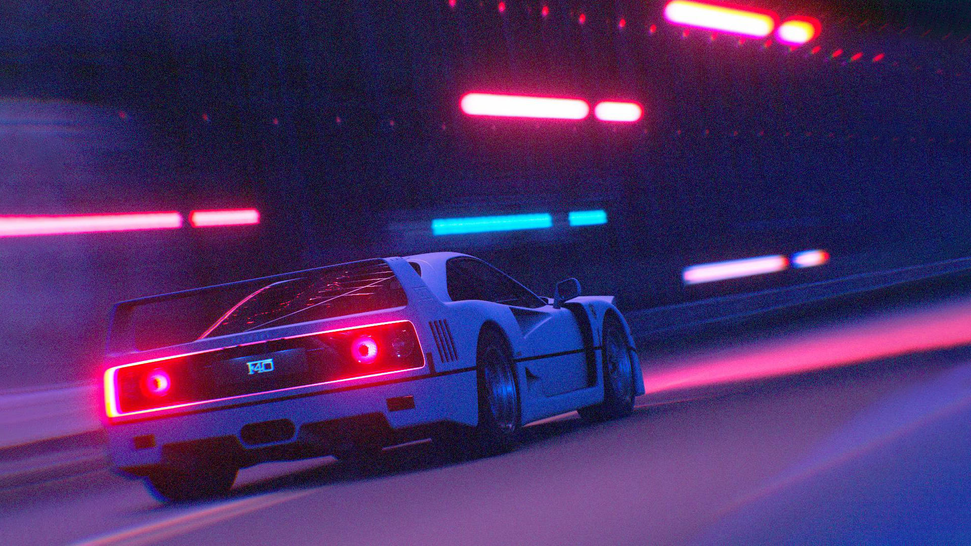 Spoedende JDM-motor met Neonligte Muurpapier