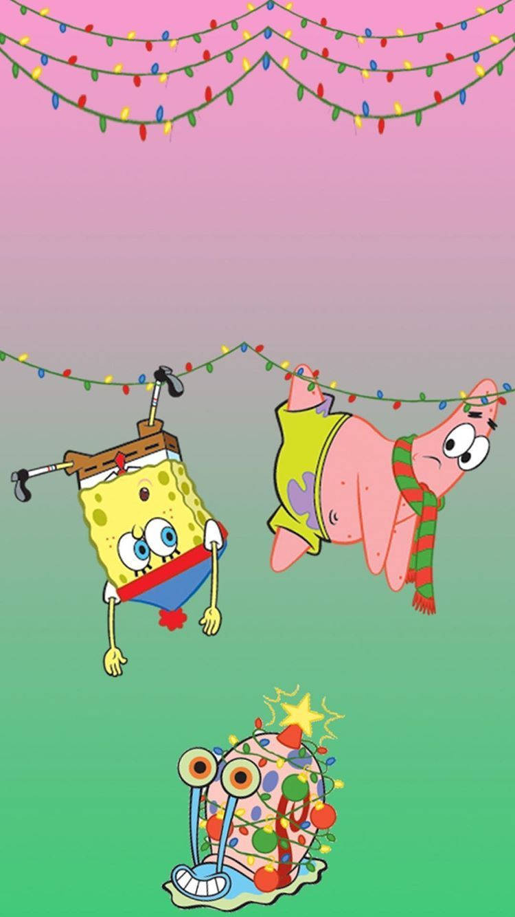 SpongeBob en Patrick vir Kersfees Muurpapier