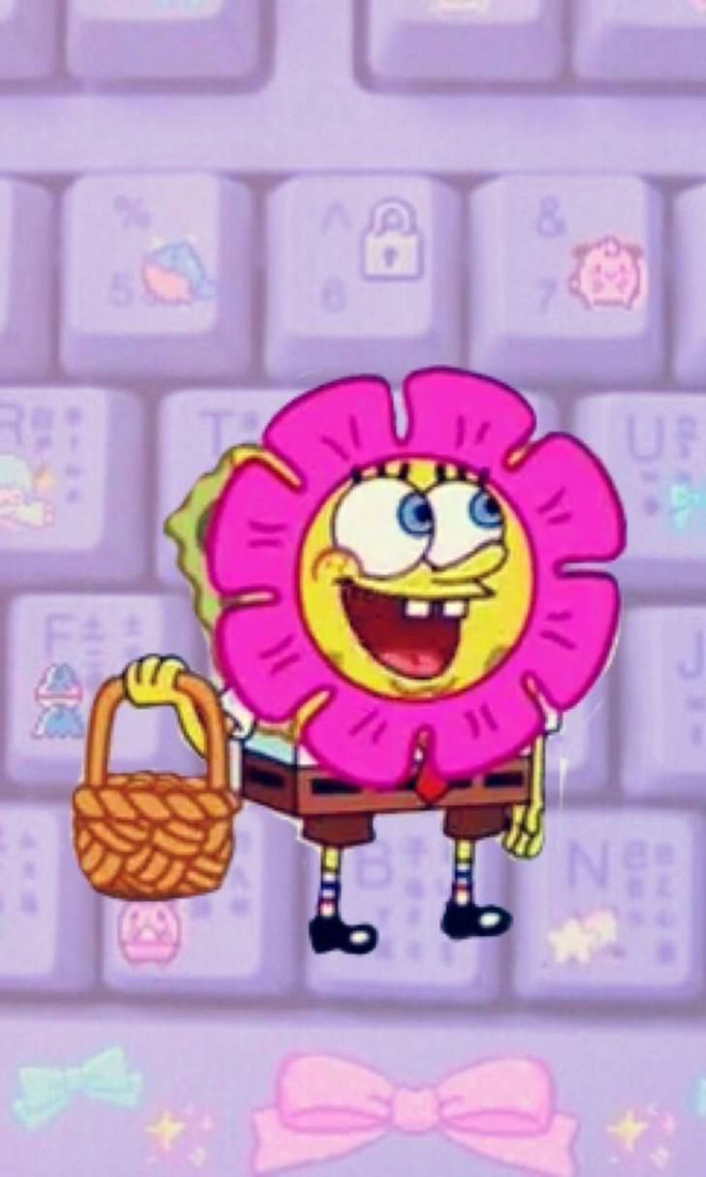SpongeBob Vertikale Sleutelbord Estetika Muurpapier