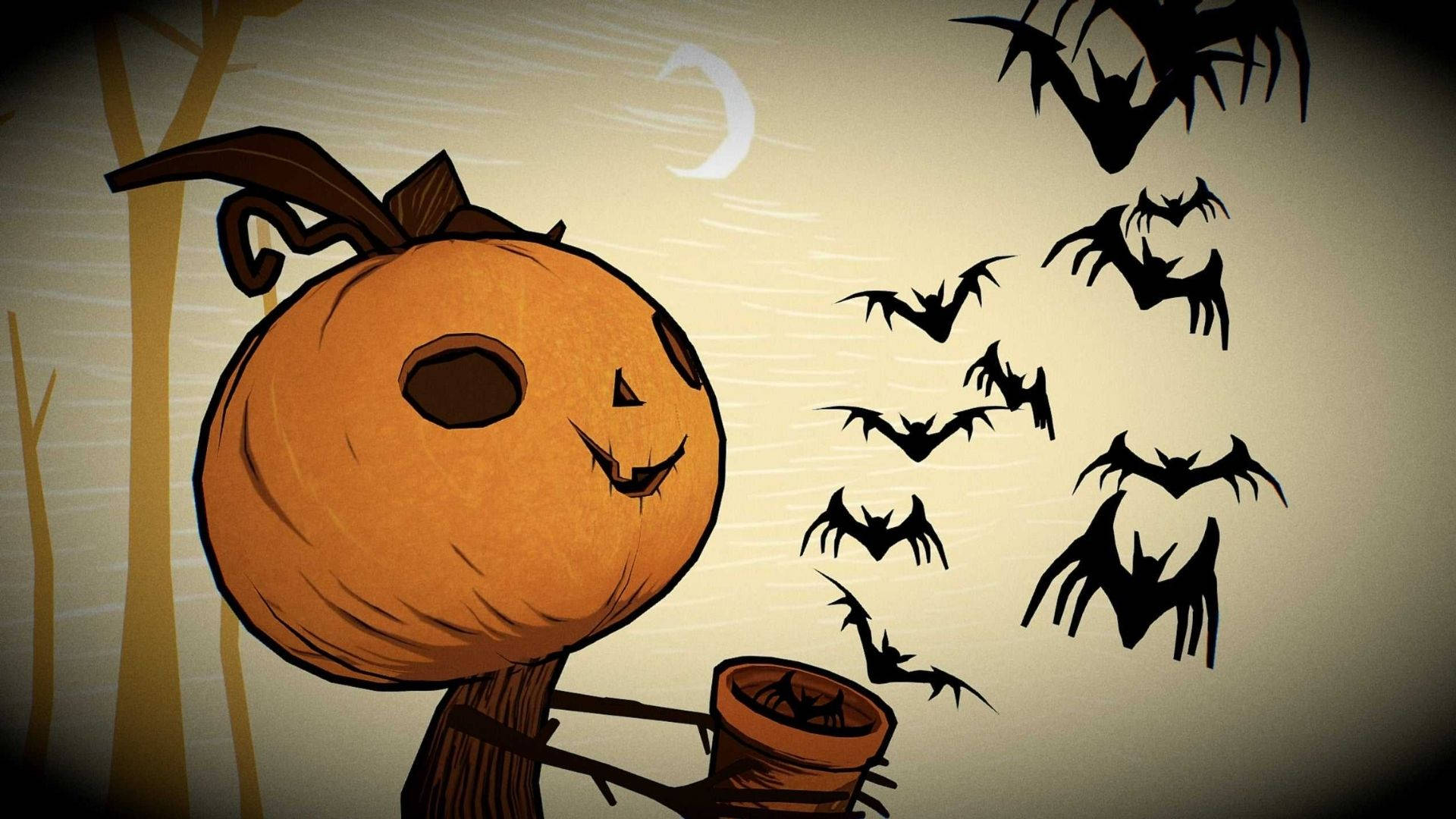 Spotprent Halloween Pampoen Stel Vlermuise Vry Muurpapier