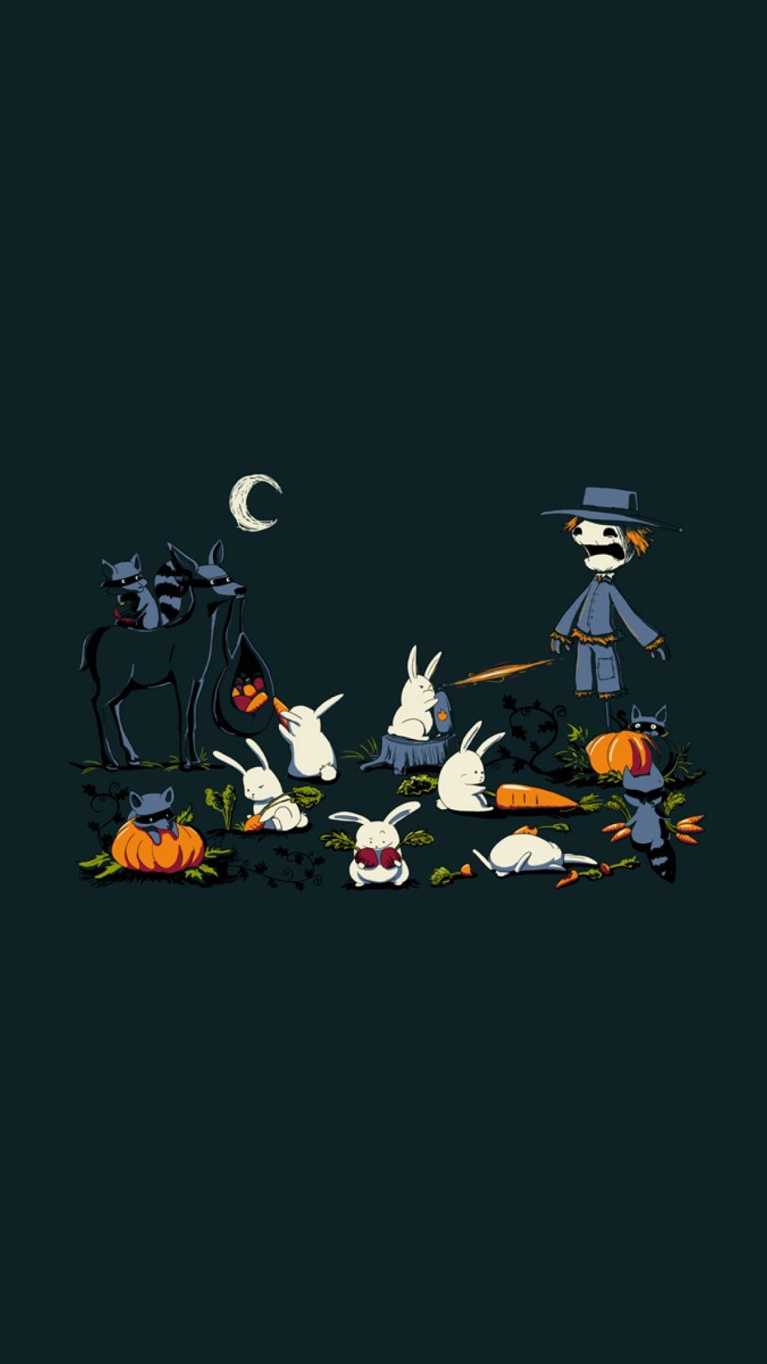 Spotprent Halloween Met Vogelverskrikker Muurpapier