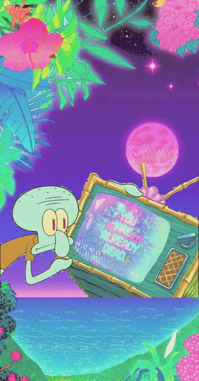 Squidward Trippy Estetika Muurpapier